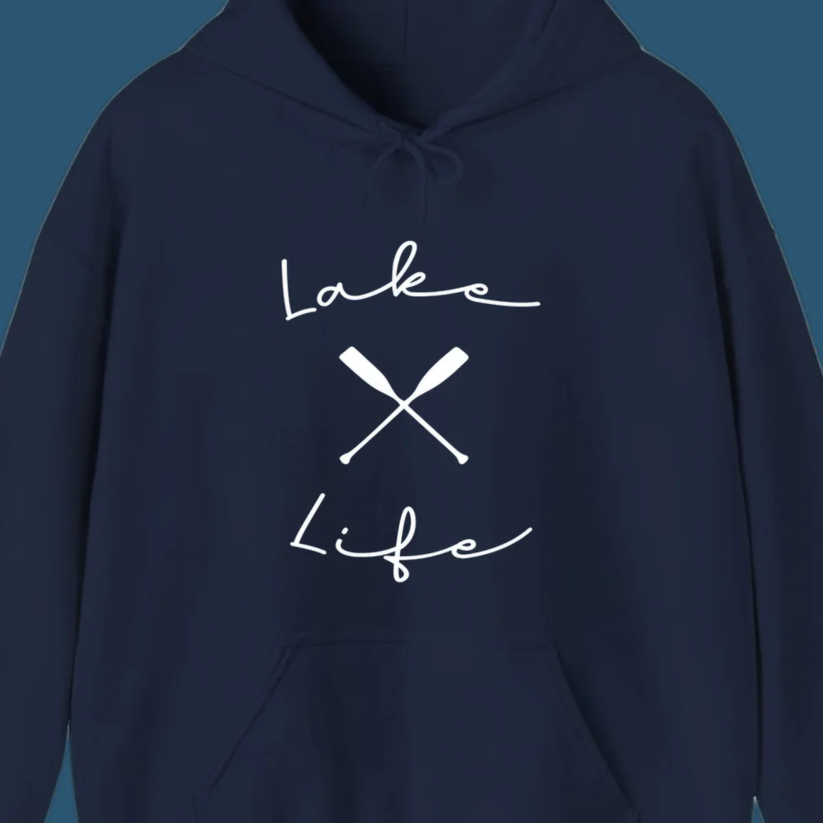 Lake life text with crossed oars graphic