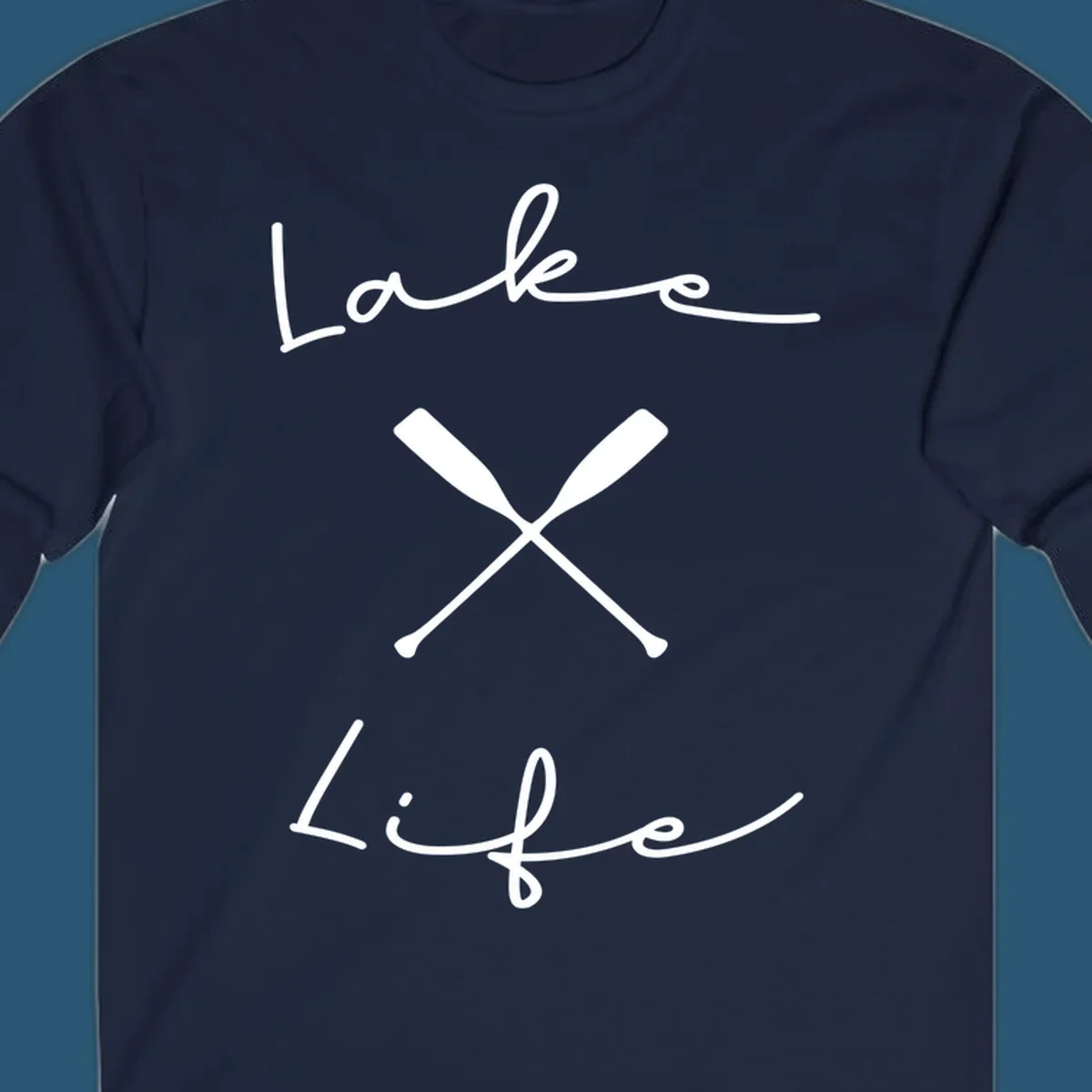 Lake life text with crossed oars graphic