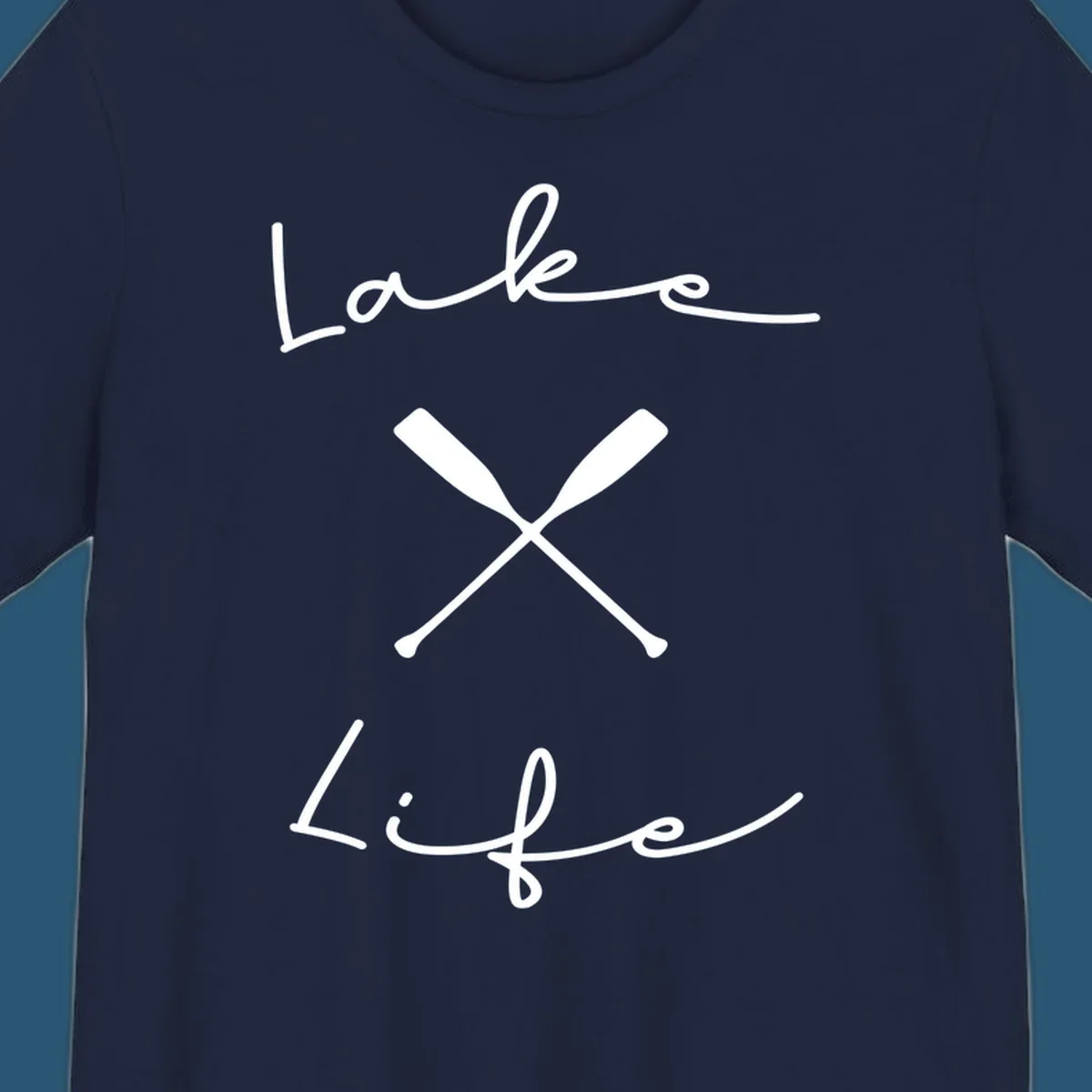 Lake life text with crossed oars graphic