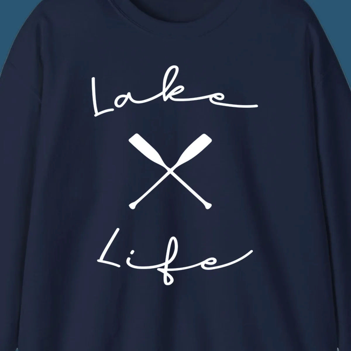 Lake life text with crossed oars graphic