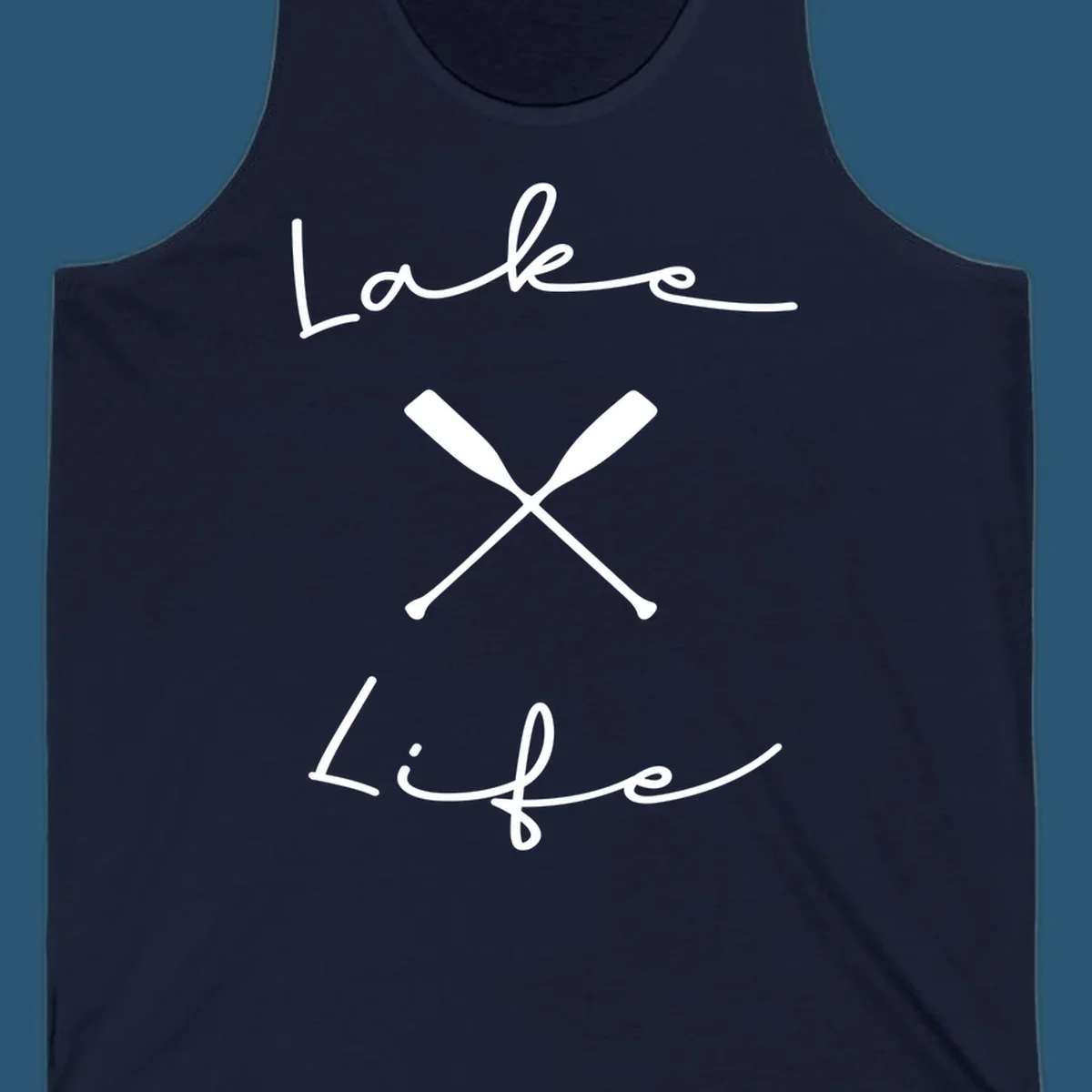 Lake life text with crossed oars graphic