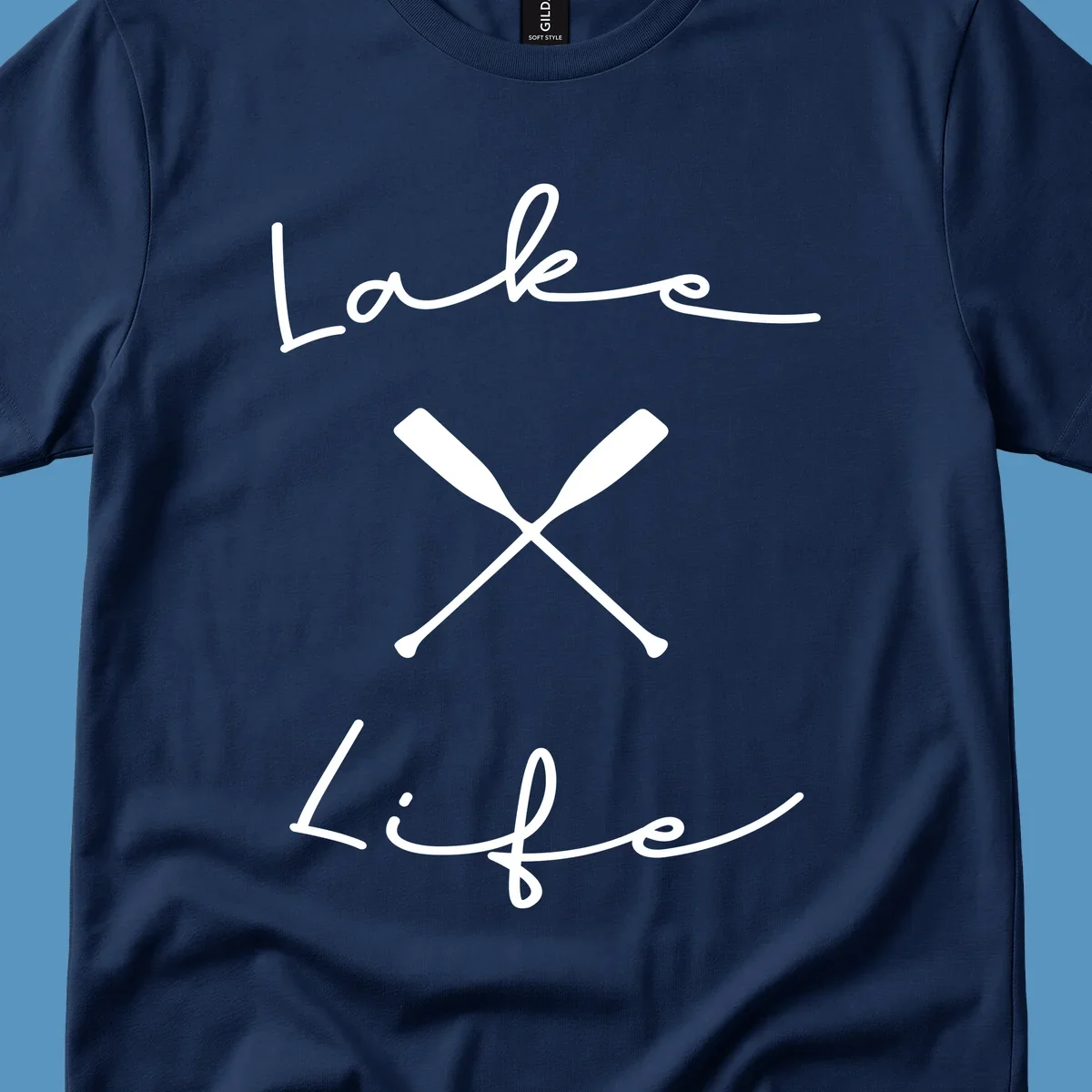 Lake life text with crossed oars graphic