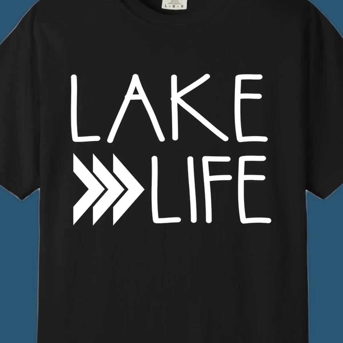 Lake Life text with chevron arrows, lake-life-arrows design.