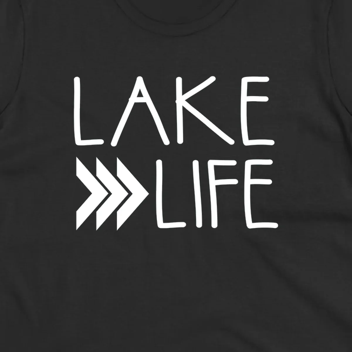 Lake Life text with chevron arrows, lake-life-arrows design.