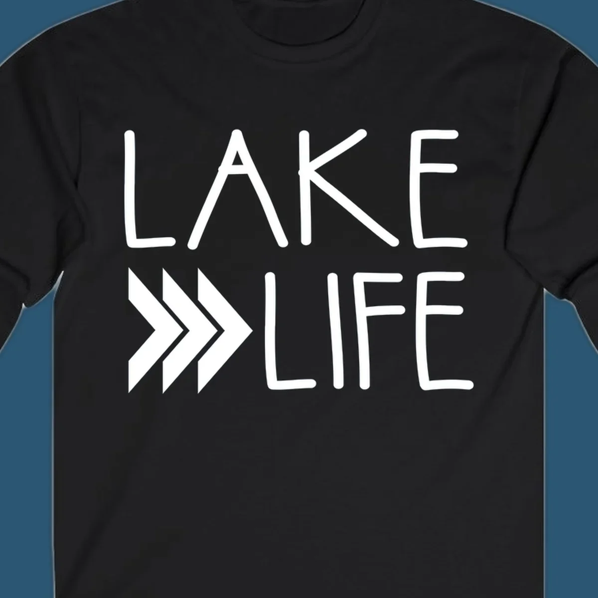 Lake Life text with chevron arrows, lake-life-arrows design.