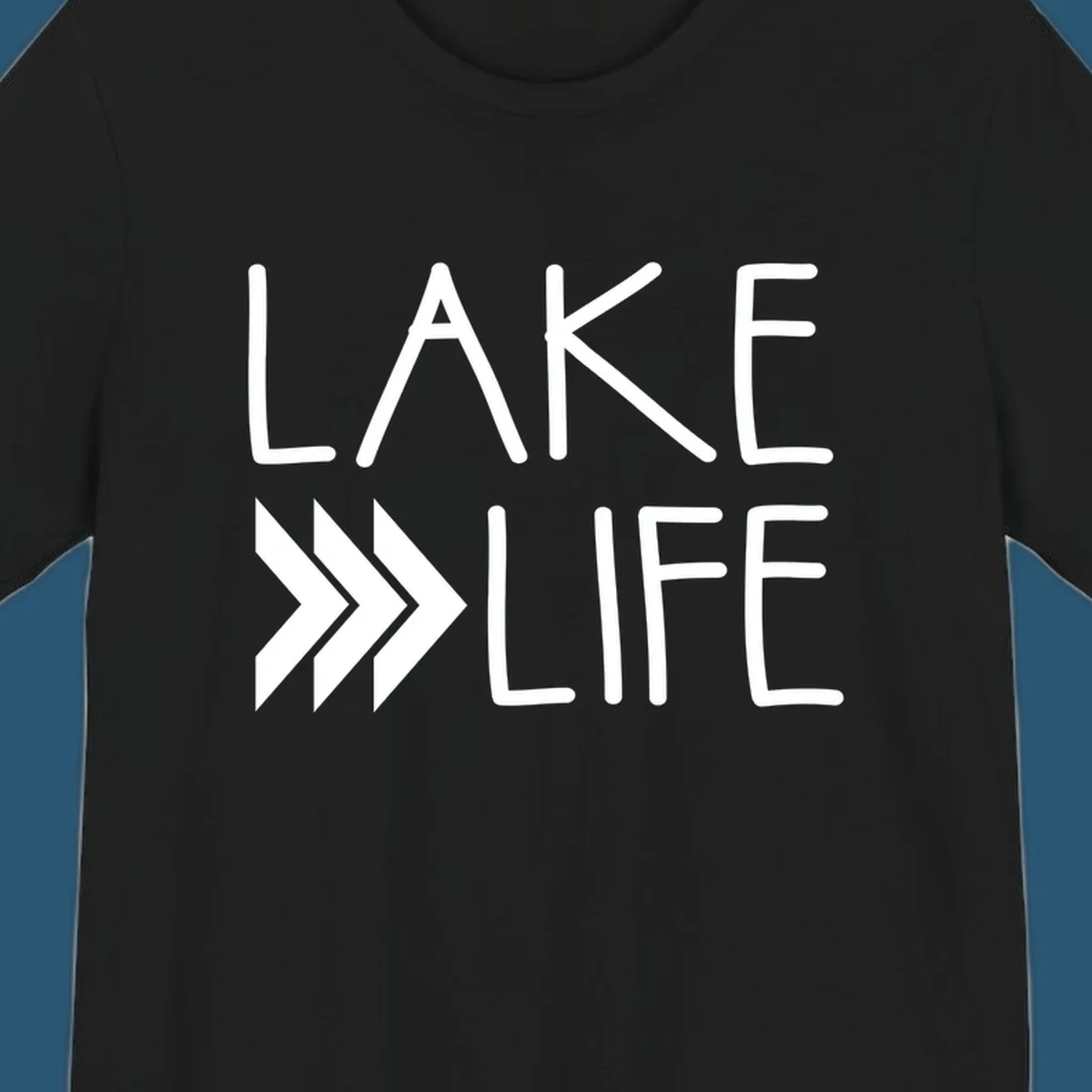 Lake Life text with chevron arrows, lake-life-arrows design.