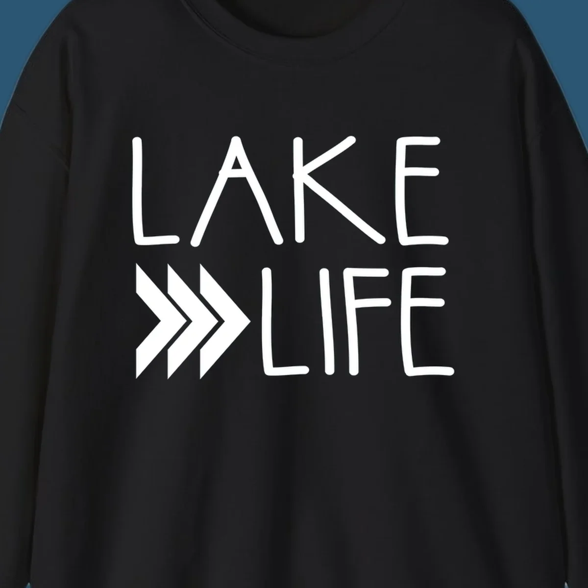 Lake Life text with chevron arrows, lake-life-arrows design.