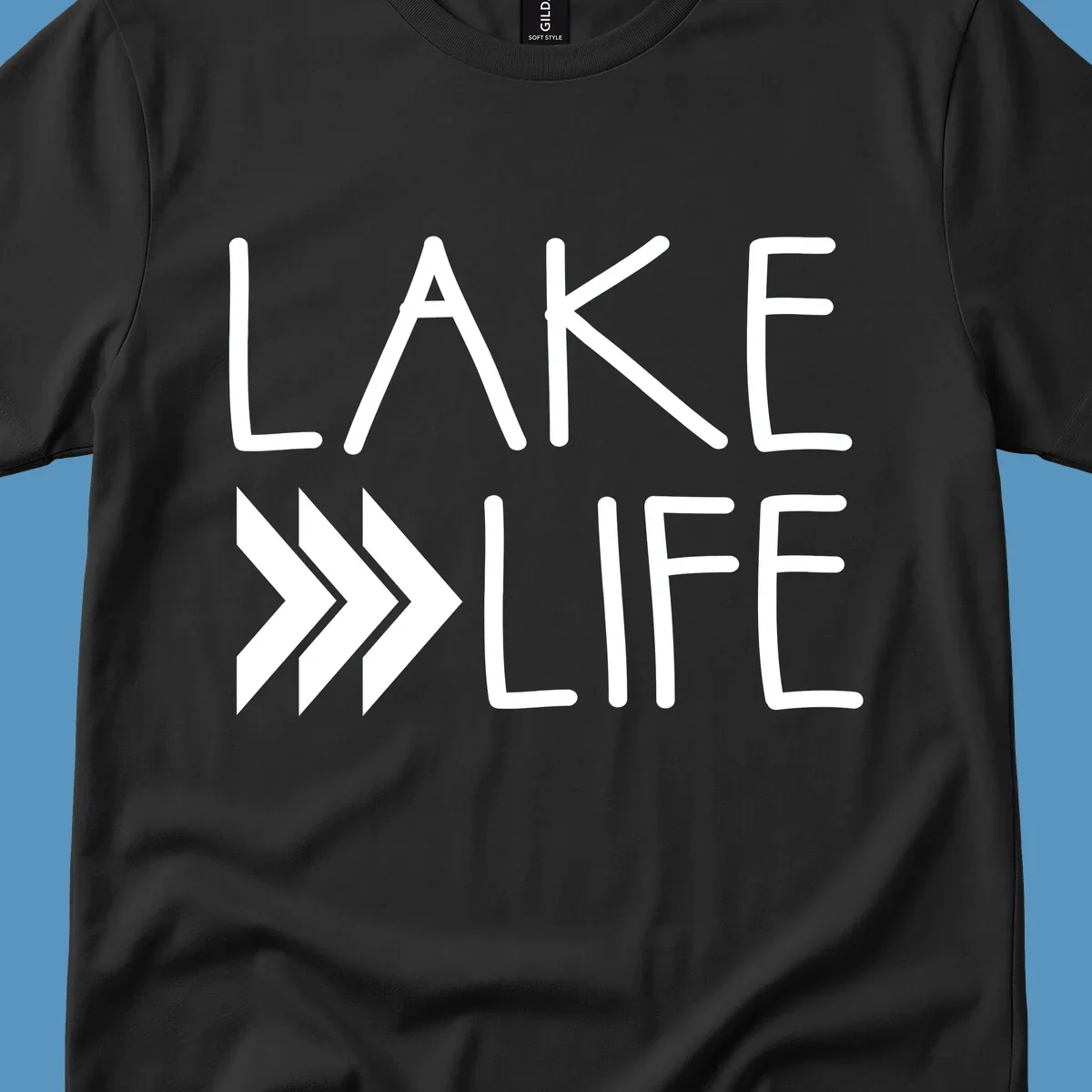 Lake Life text with chevron arrows, lake-life-arrows design.