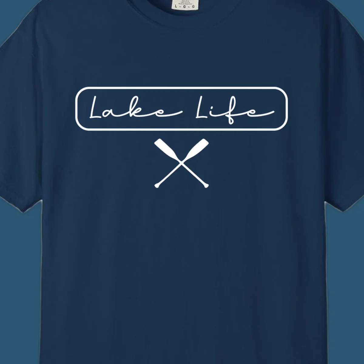 Lake Life text with crossed oars graphic.