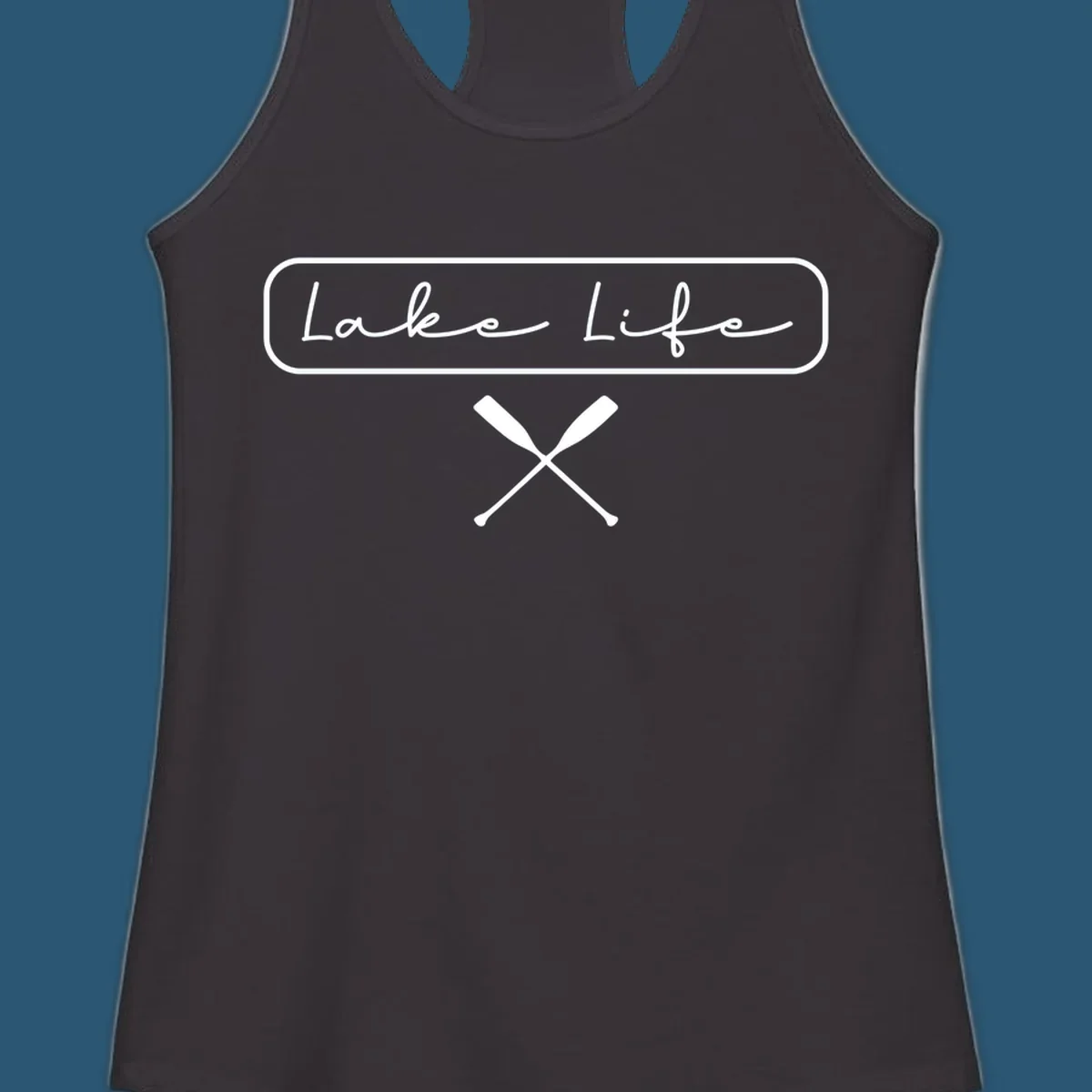 Lake Life text with crossed oars graphic.
