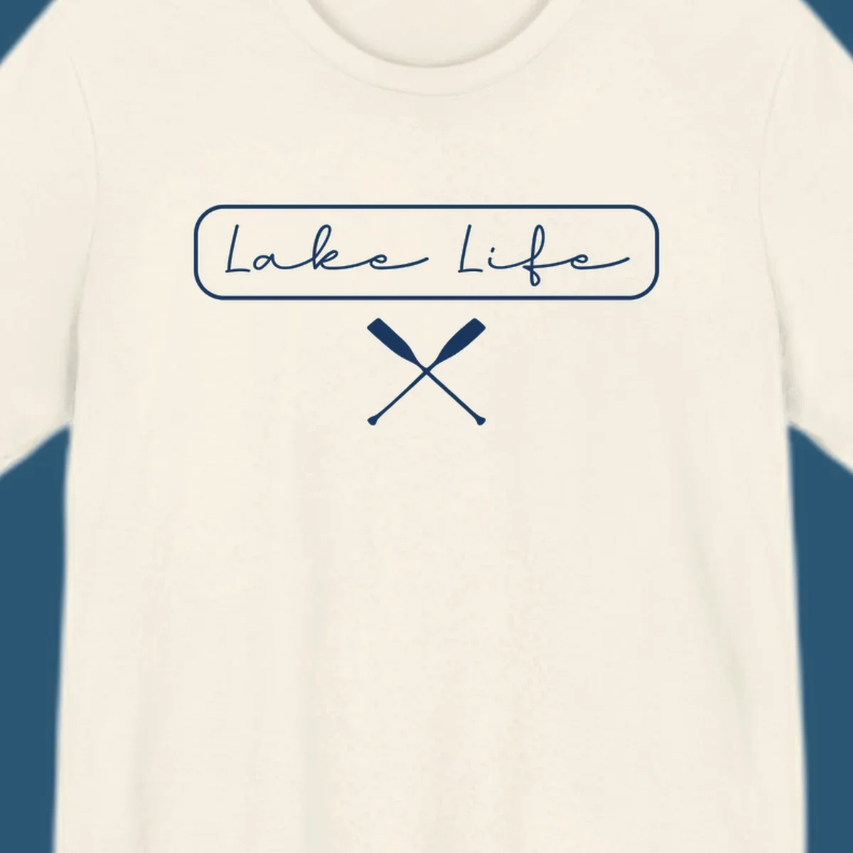Lake Life text with crossed oars graphic.