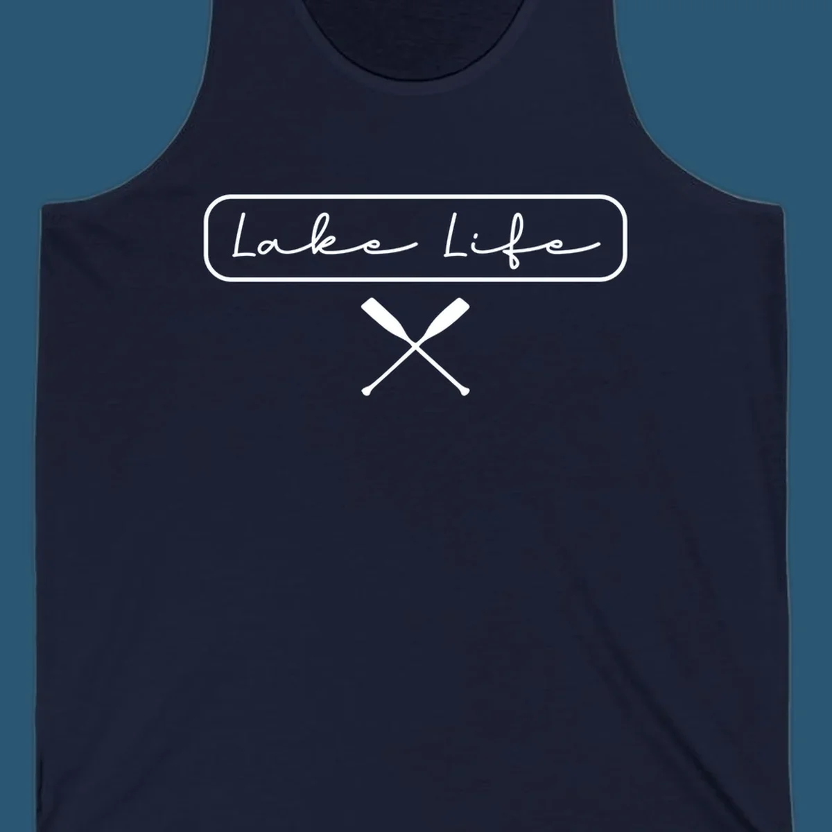 Lake Life text with crossed oars graphic.