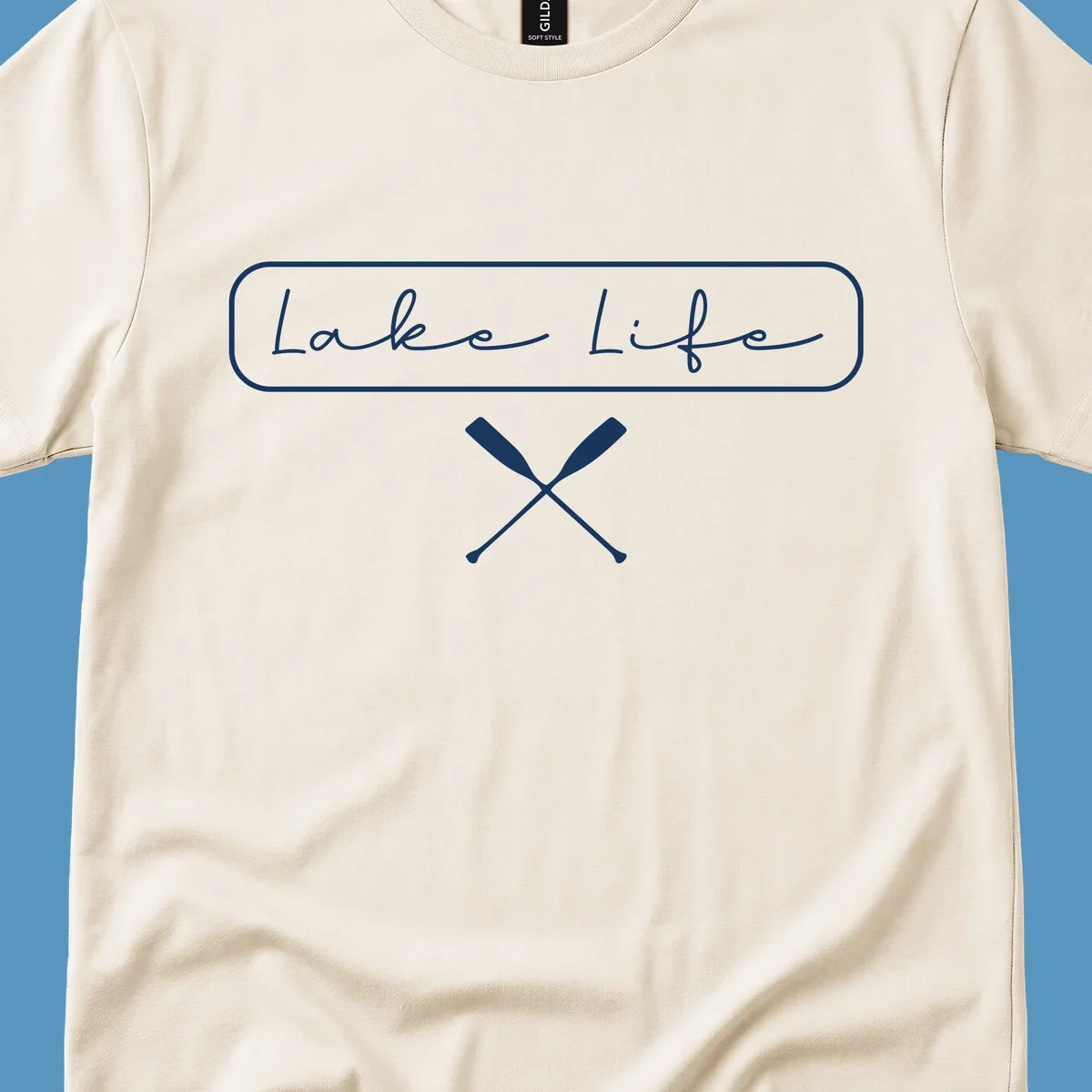 Lake Life text with crossed oars graphic.