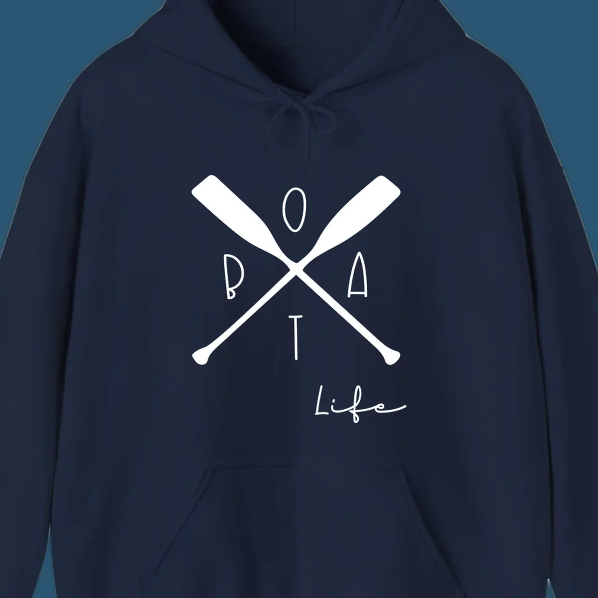 Boat life design with crossed oars and text, featuring the words BOAT and Life.