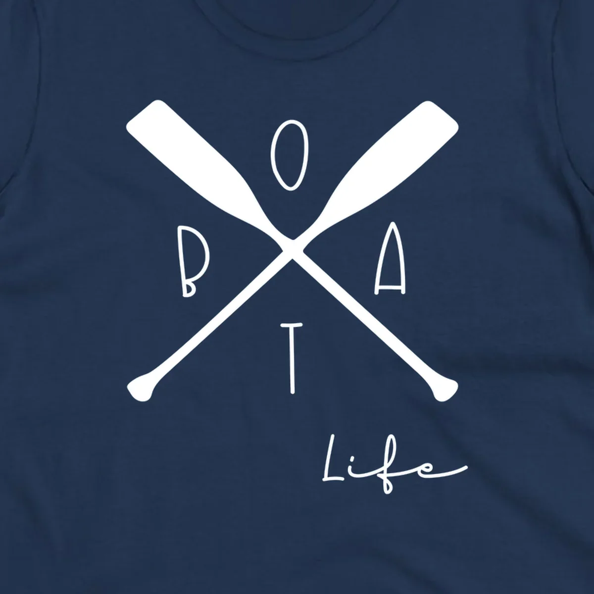 Boat life design with crossed oars and text, featuring the words BOAT and Life.