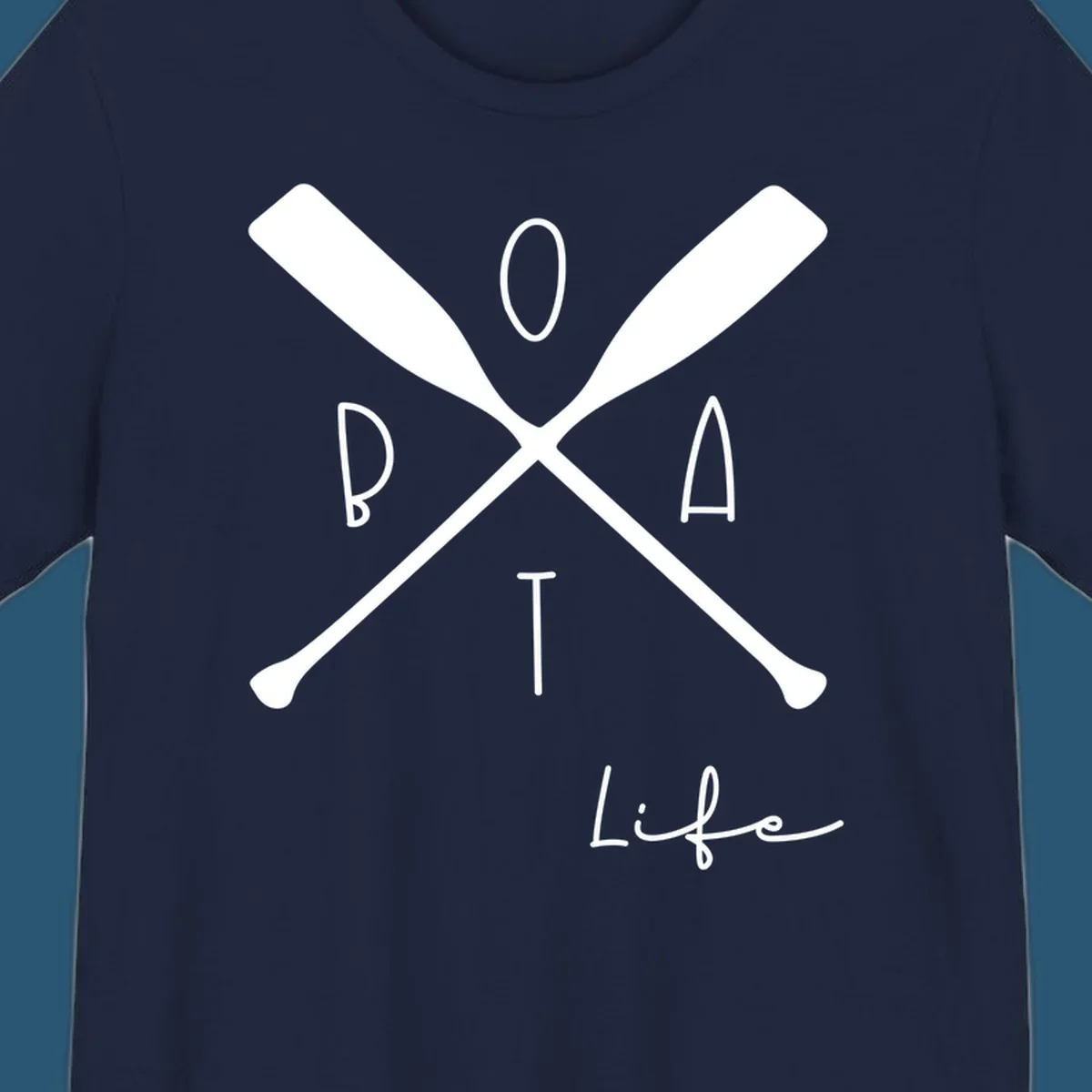 Boat life design with crossed oars and text, featuring the words BOAT and Life.
