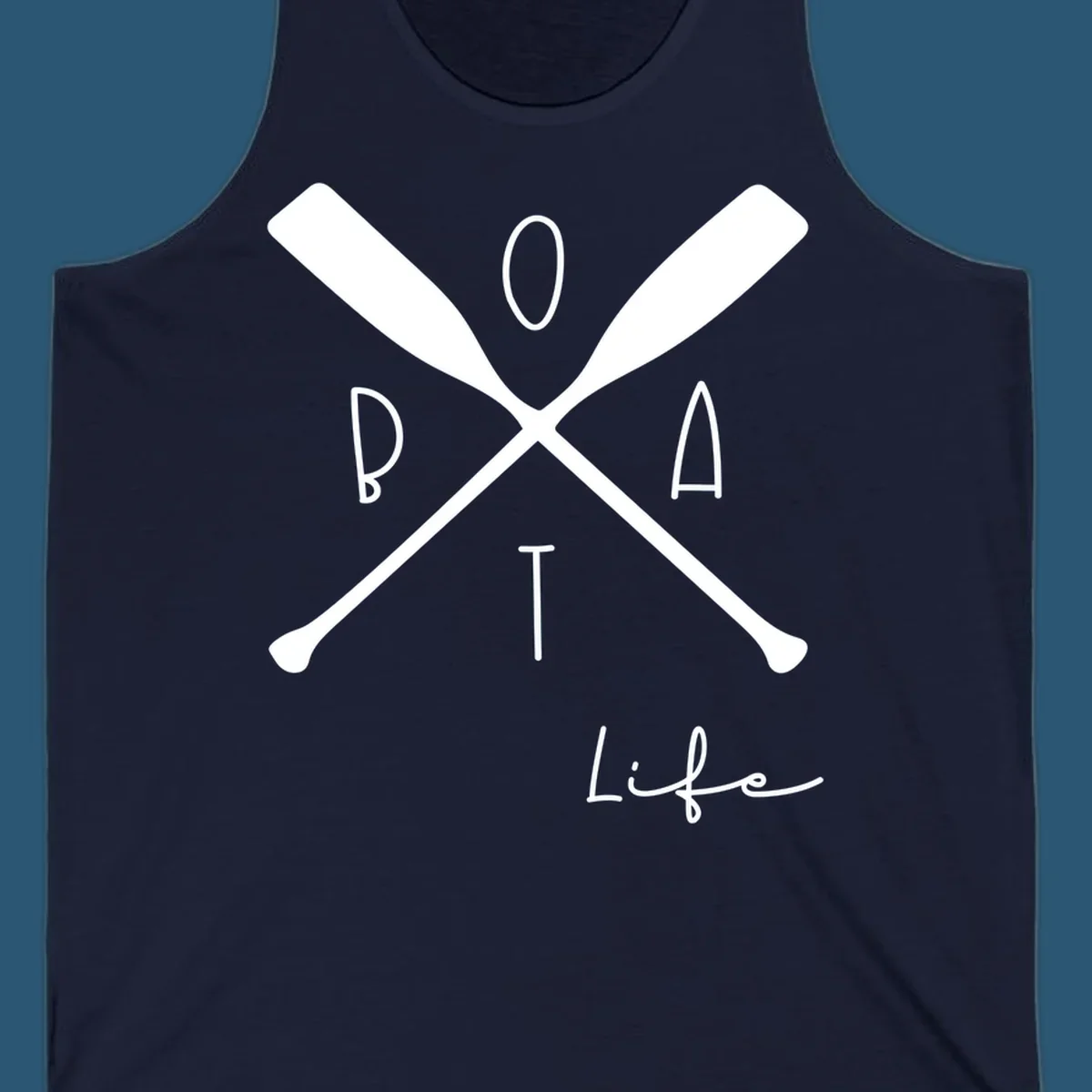 Boat life design with crossed oars and text, featuring the words BOAT and Life.