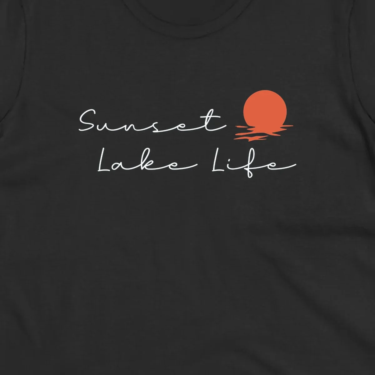 Sunset Lake Life script design with a setting sun over water. Sunset-lake-life.