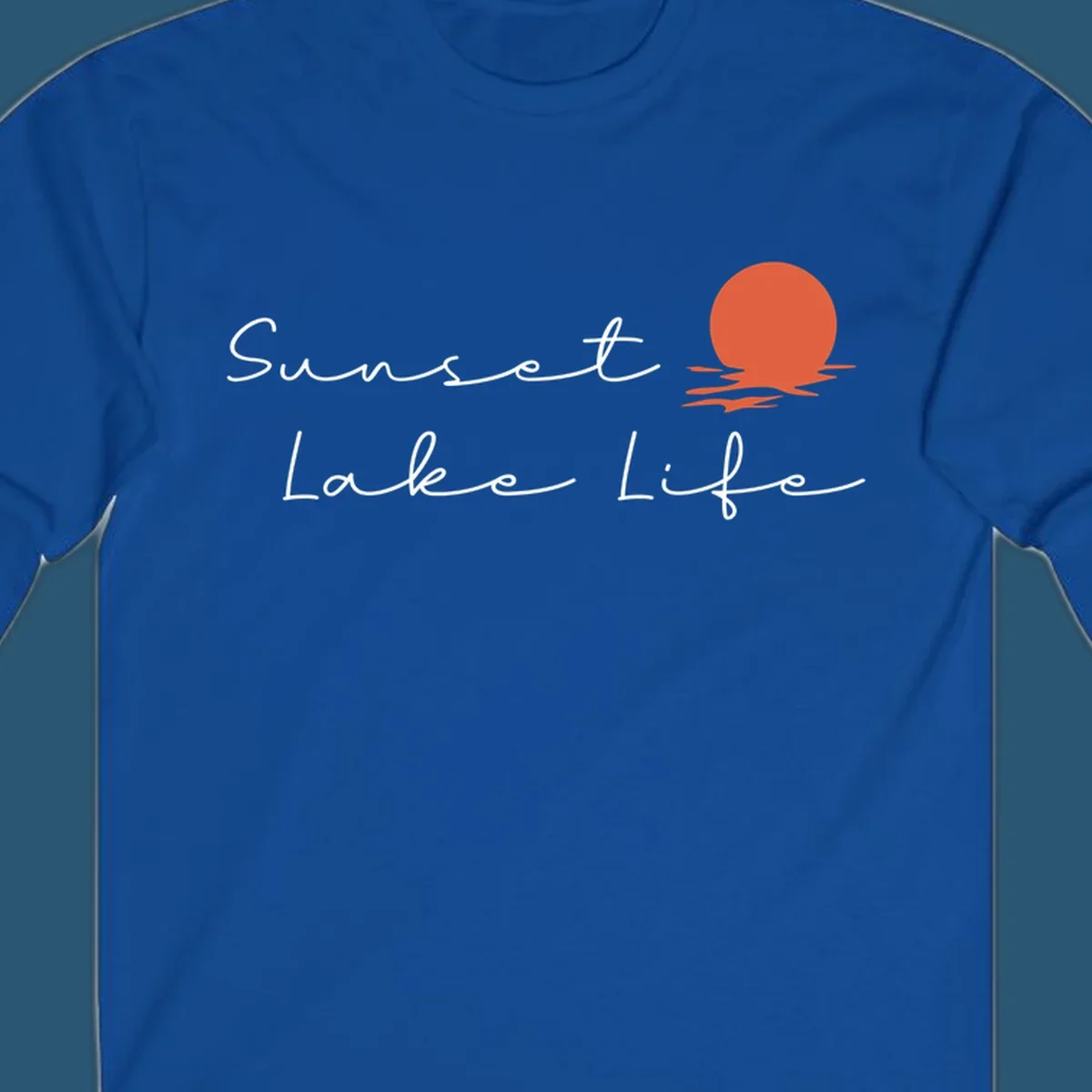 Sunset Lake Life script design with a setting sun over water. Sunset-lake-life.