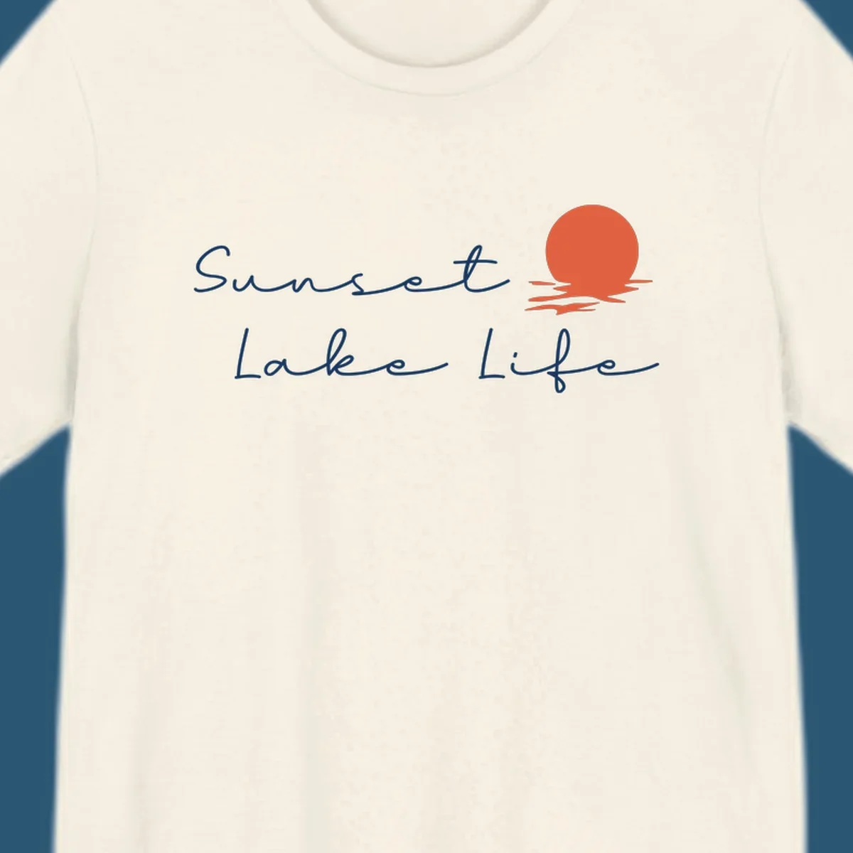 Sunset Lake Life script design with a setting sun over water. Sunset-lake-life.