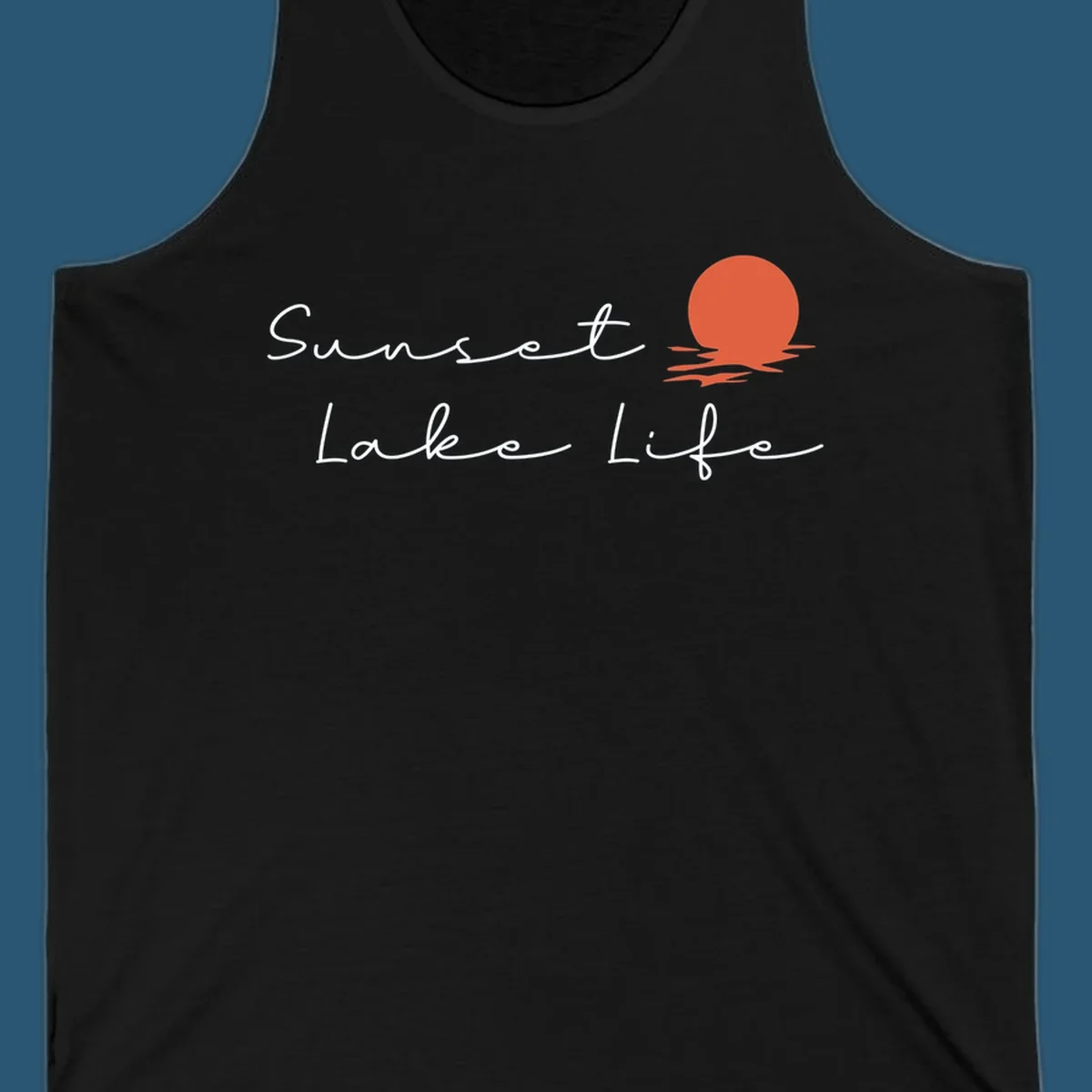 Sunset Lake Life script design with a setting sun over water. Sunset-lake-life.
