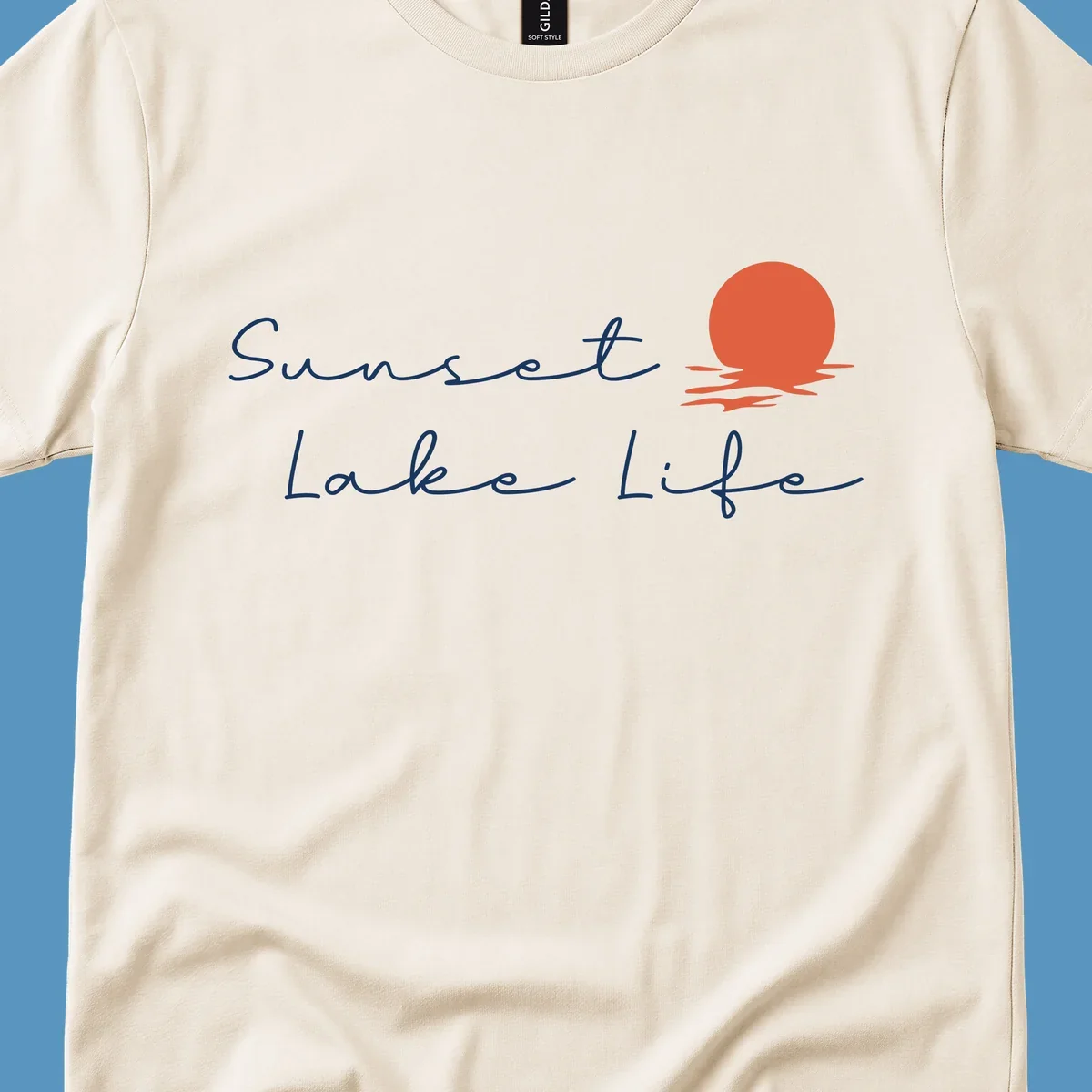 Sunset Lake Life script design with a setting sun over water. Sunset-lake-life.