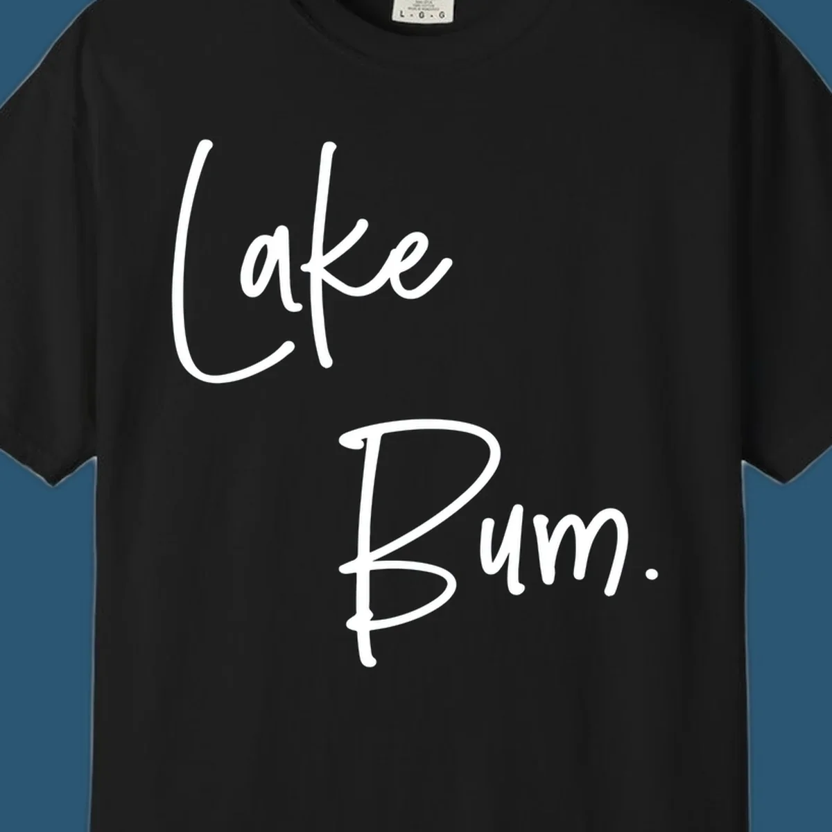 Lake Bum script design in white text on black and navy on white backgrounds.