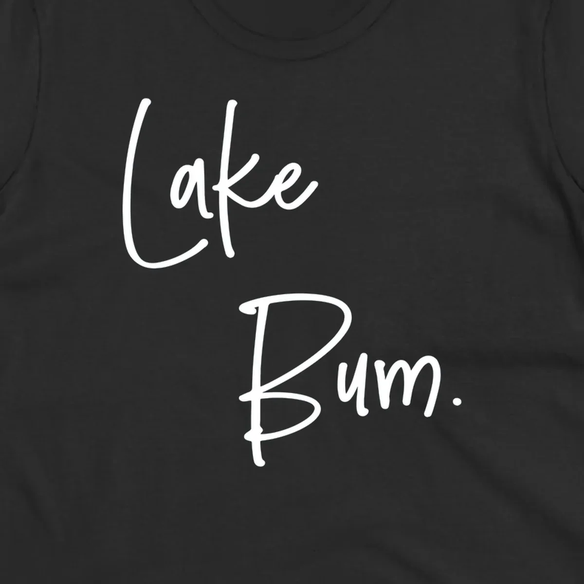 Lake Bum script design in white text on black and navy on white backgrounds.