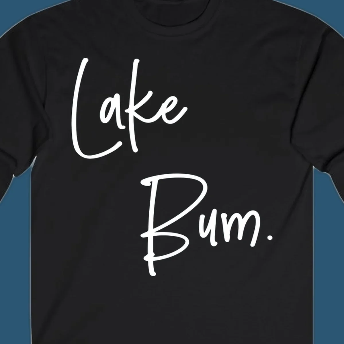 Lake Bum script design in white text on black and navy on white backgrounds.