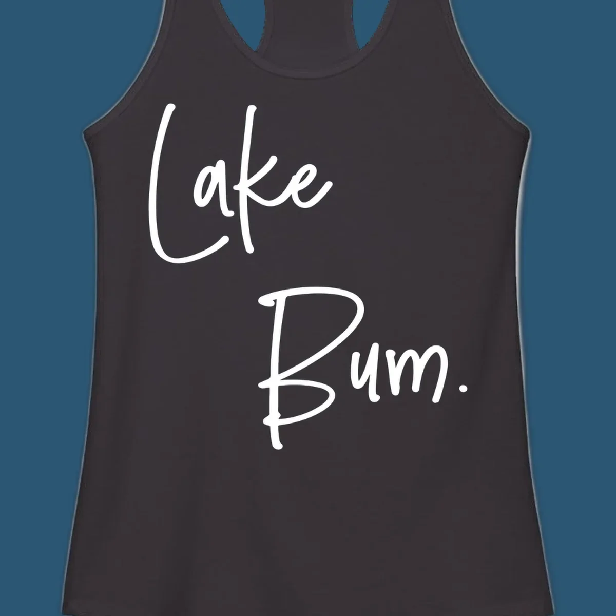 Lake Bum script design in white text on black and navy on white backgrounds.