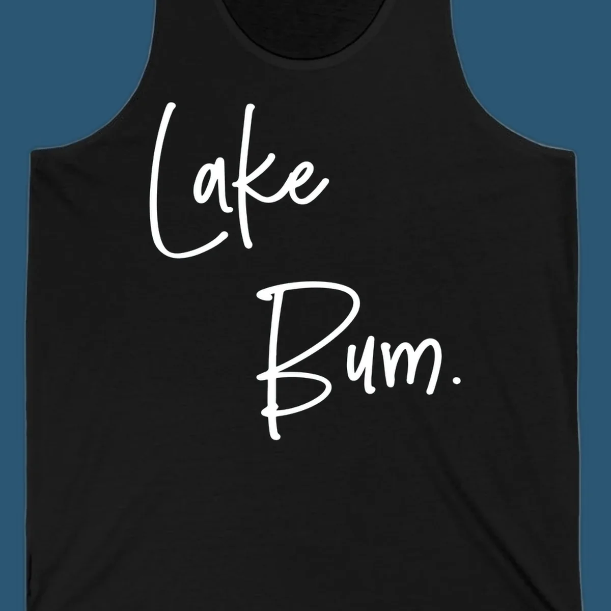 Lake Bum script design in white text on black and navy on white backgrounds.