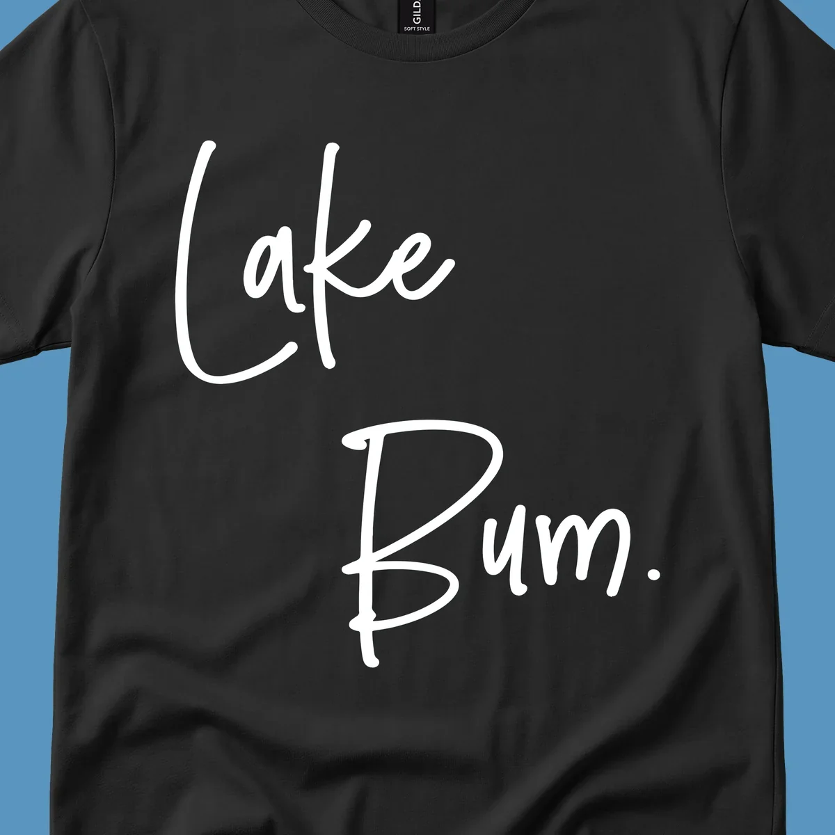 Lake Bum script design in white text on black and navy on white backgrounds.