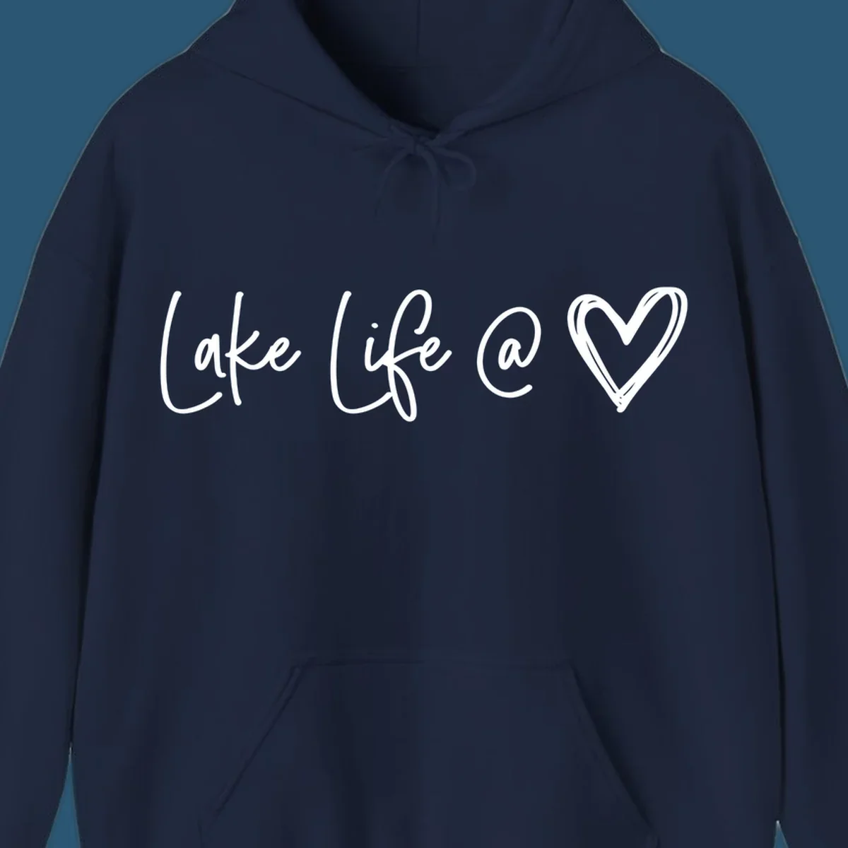 Lake life heart graphic in navy and white.