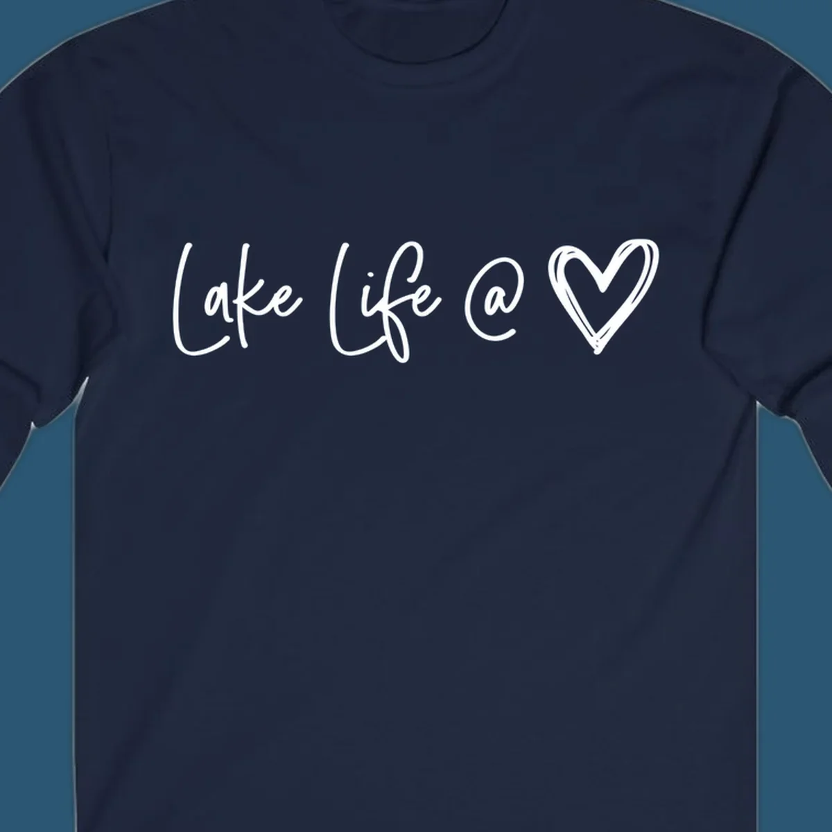 Lake life heart graphic in navy and white.