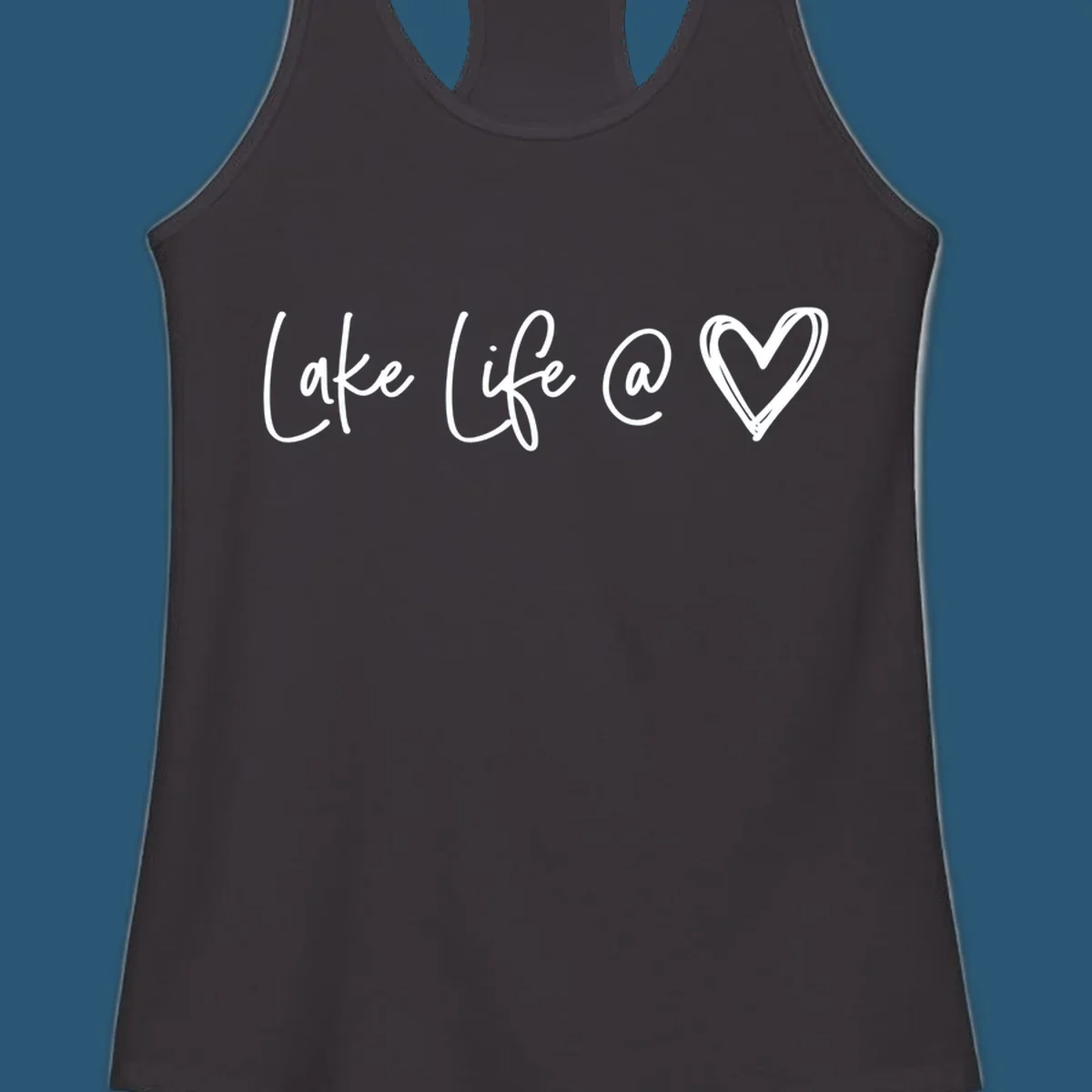Lake life heart graphic in navy and white.