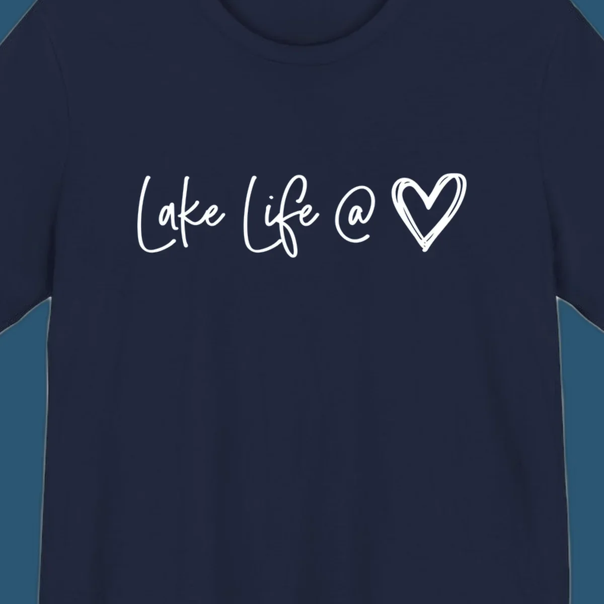 Lake life heart graphic in navy and white.