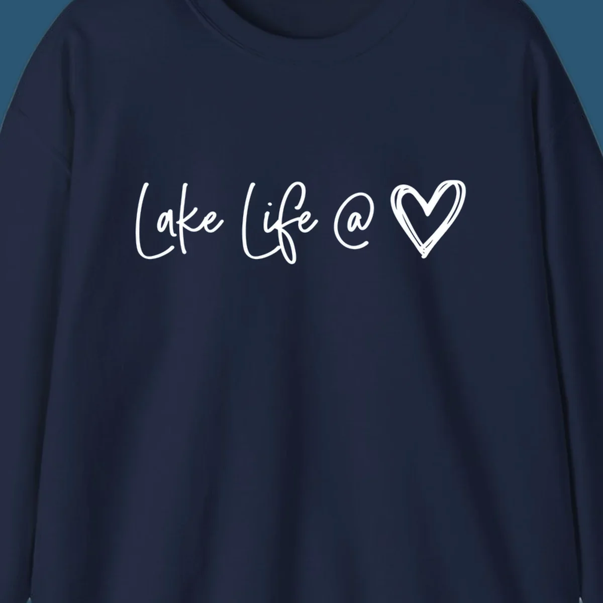 Lake life heart graphic in navy and white.