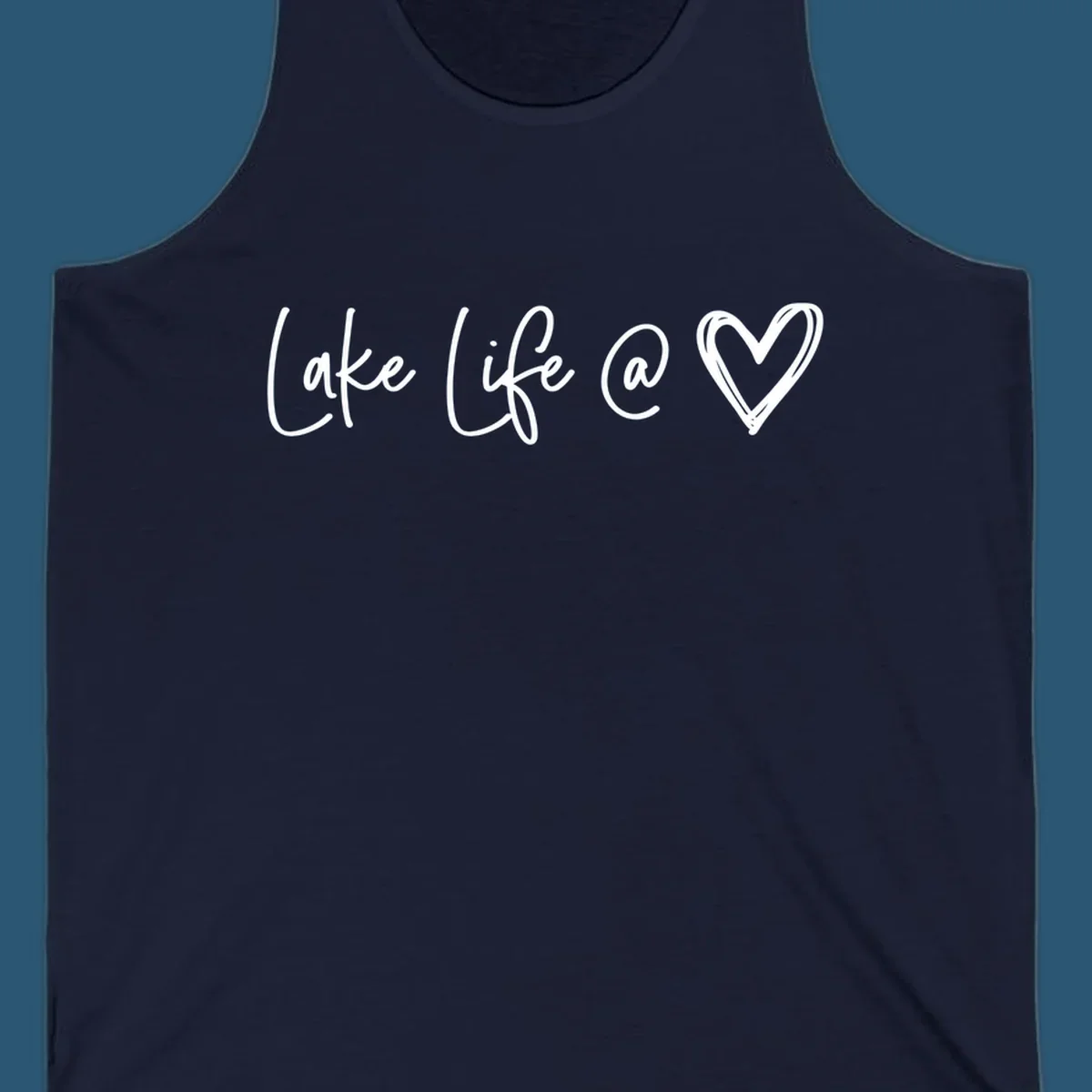 Lake life heart graphic in navy and white.