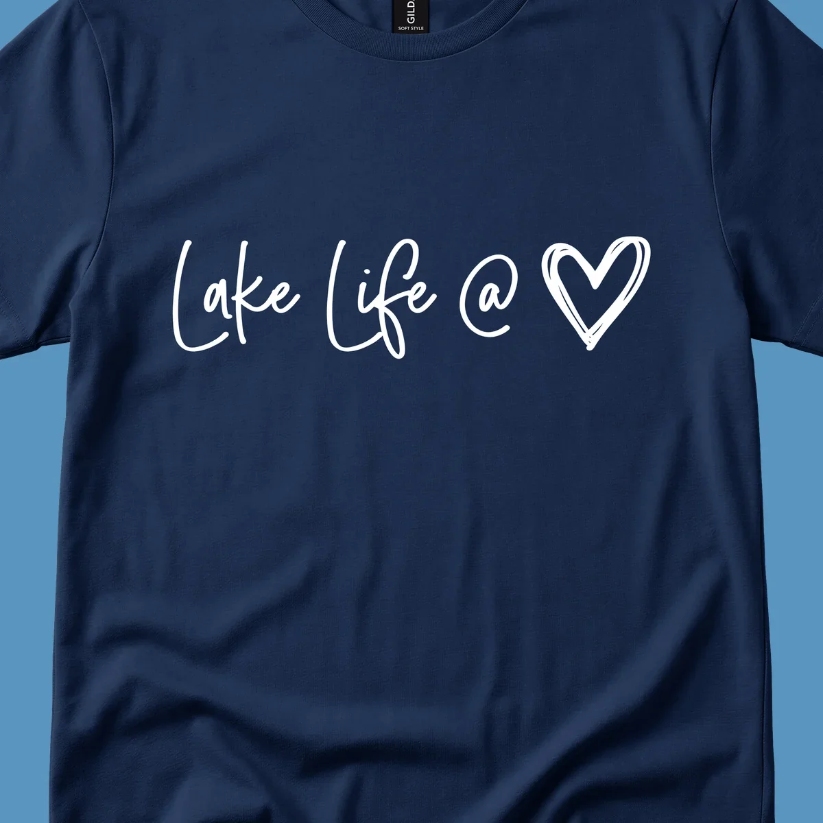 Lake life heart graphic in navy and white.