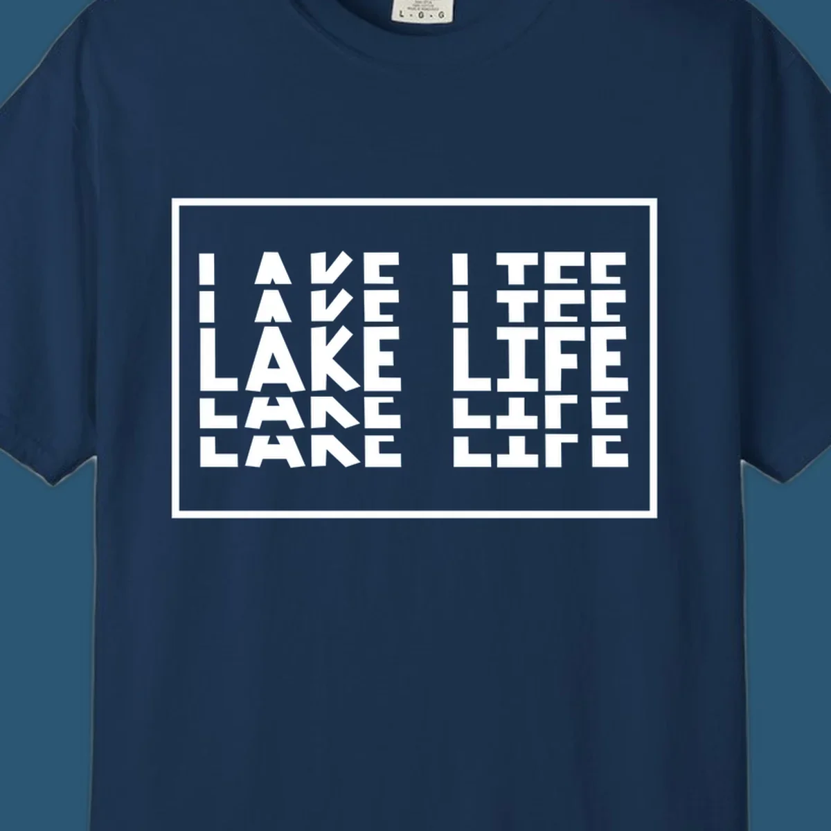I Love Lake Life typography design with block letters spelling out the phrase.