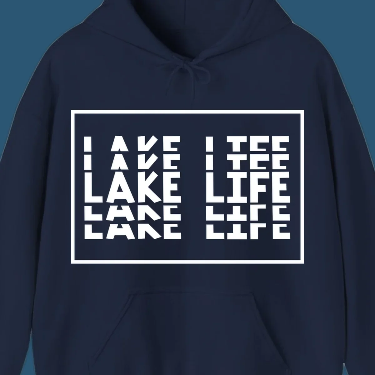 I Love Lake Life typography design with block letters spelling out the phrase.