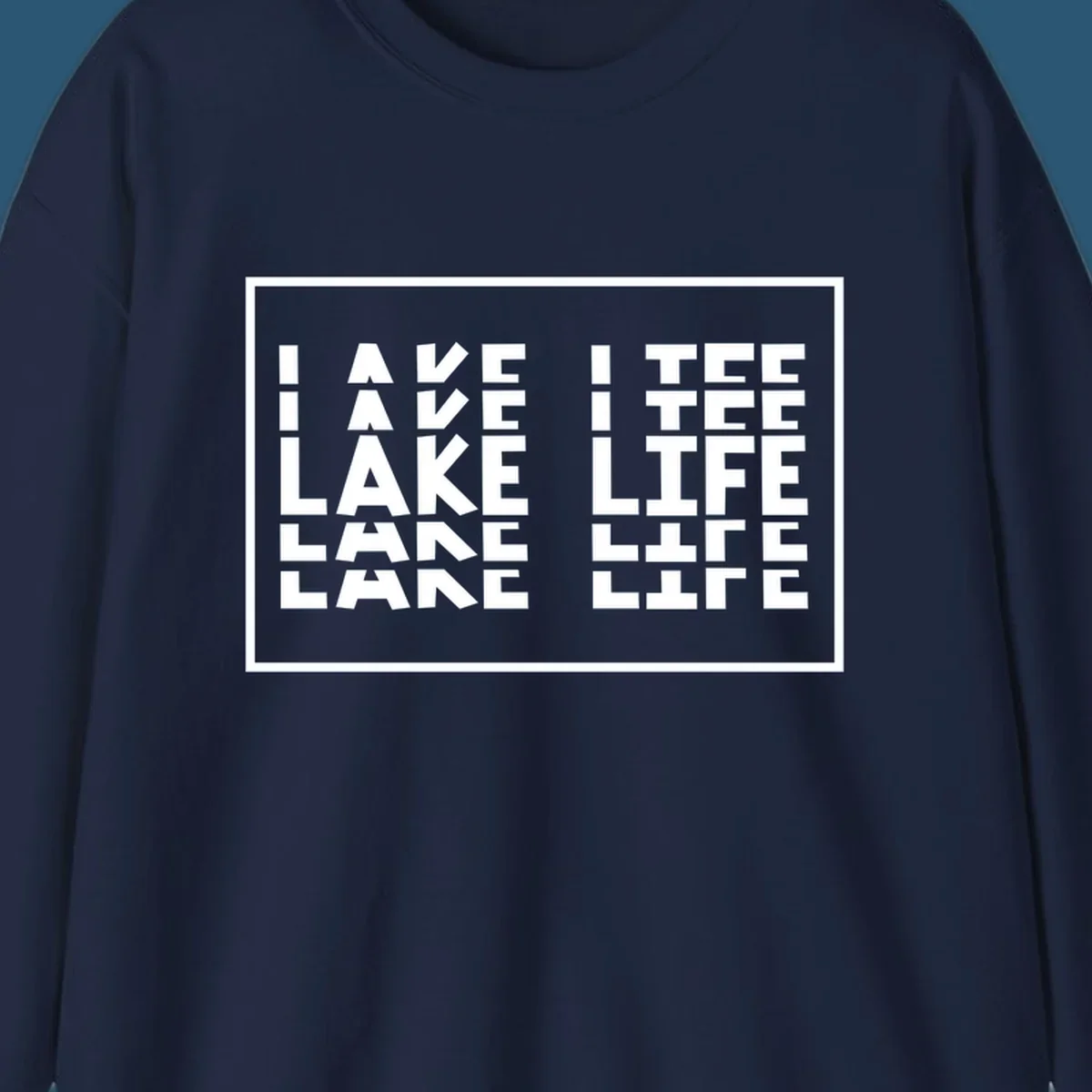 I Love Lake Life typography design with block letters spelling out the phrase.