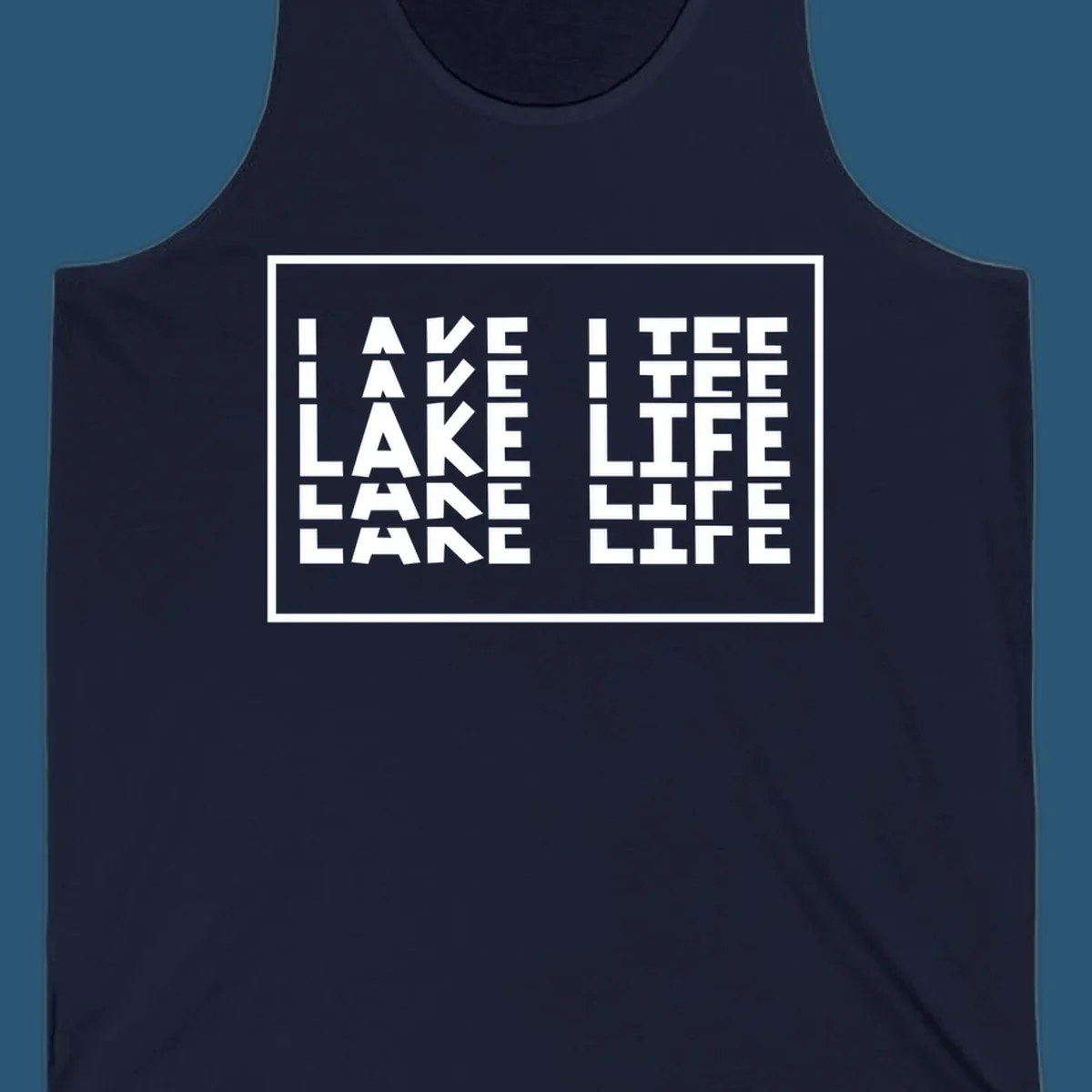 I Love Lake Life typography design with block letters spelling out the phrase.