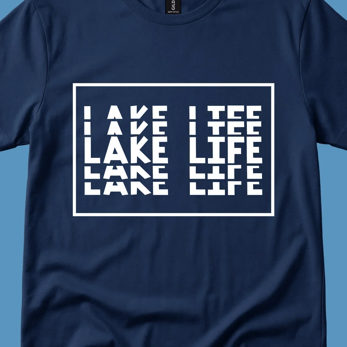 I Love Lake Life typography design with block letters spelling out the phrase.