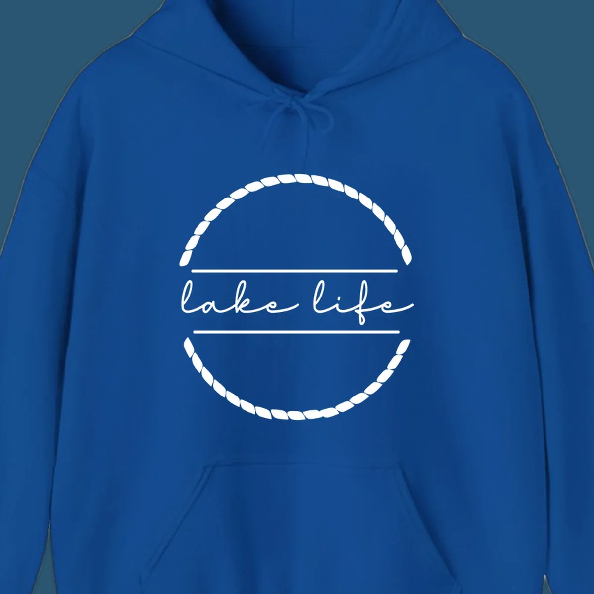 Lake life script text within a rope circle border. lake-life-script.