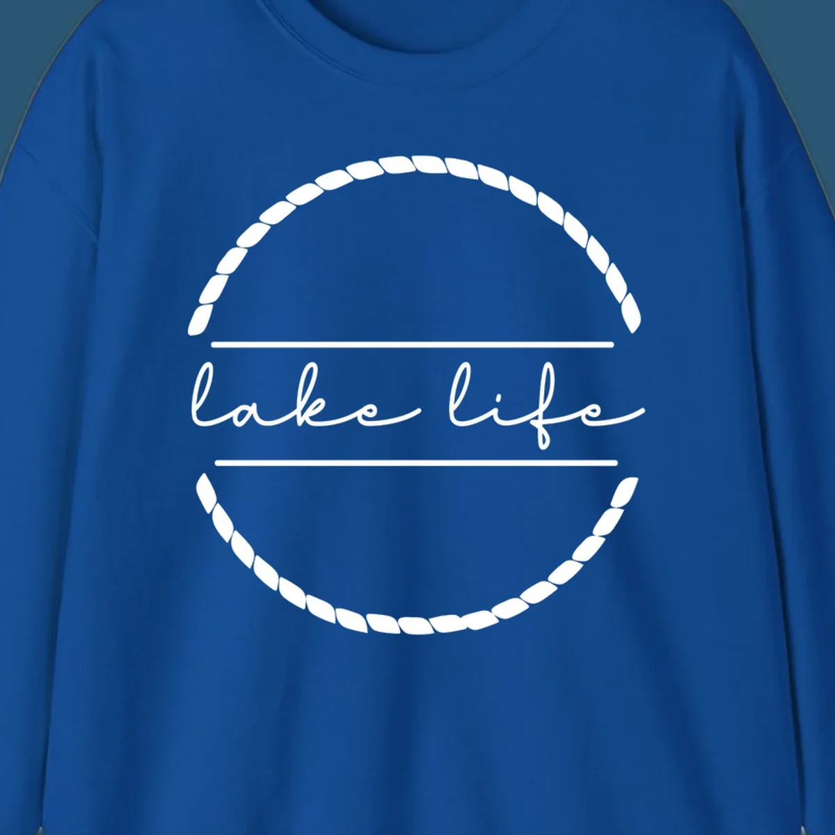 Lake life script text within a rope circle border. lake-life-script.