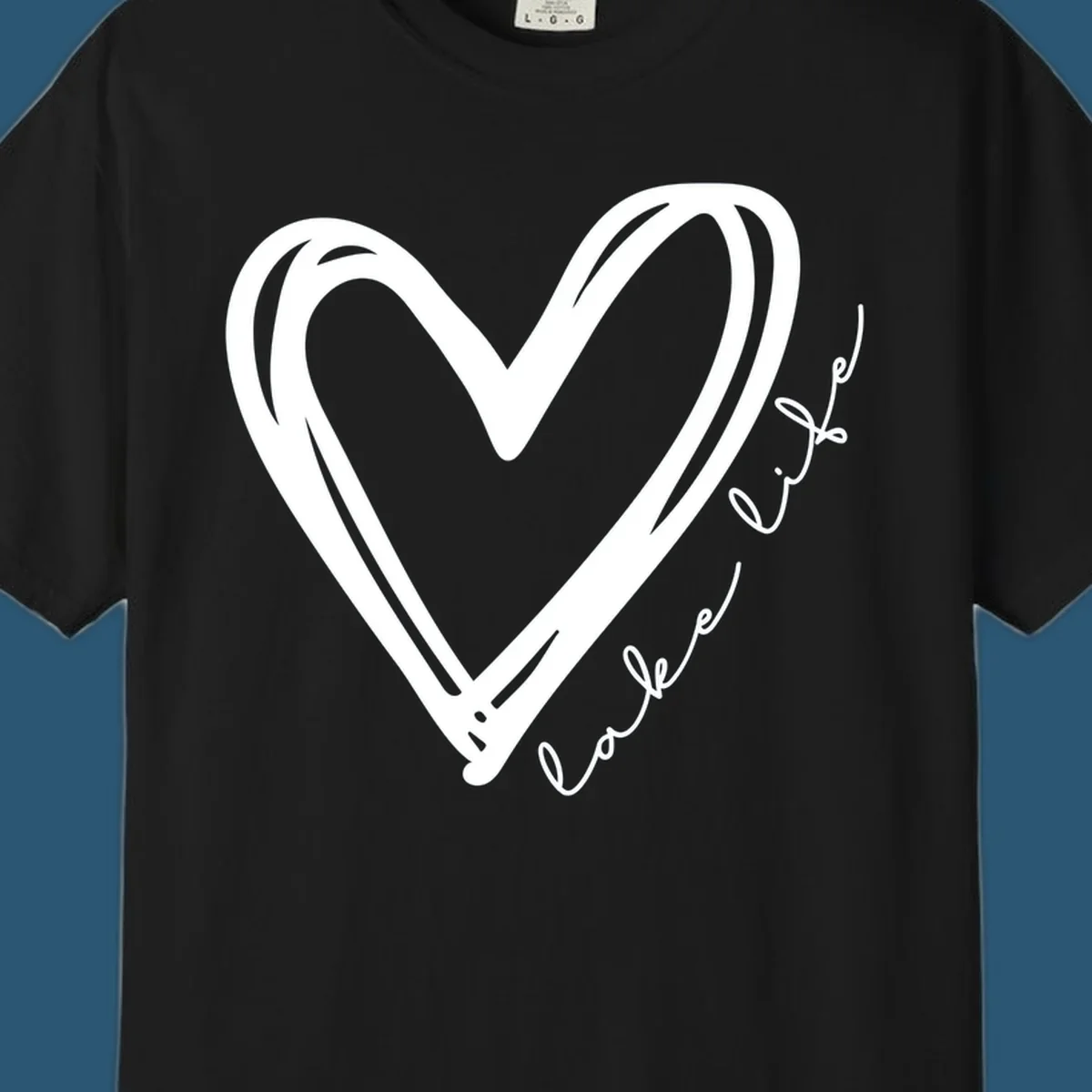 Hand-drawn heart with 'lake life' text, representing lake life heart.