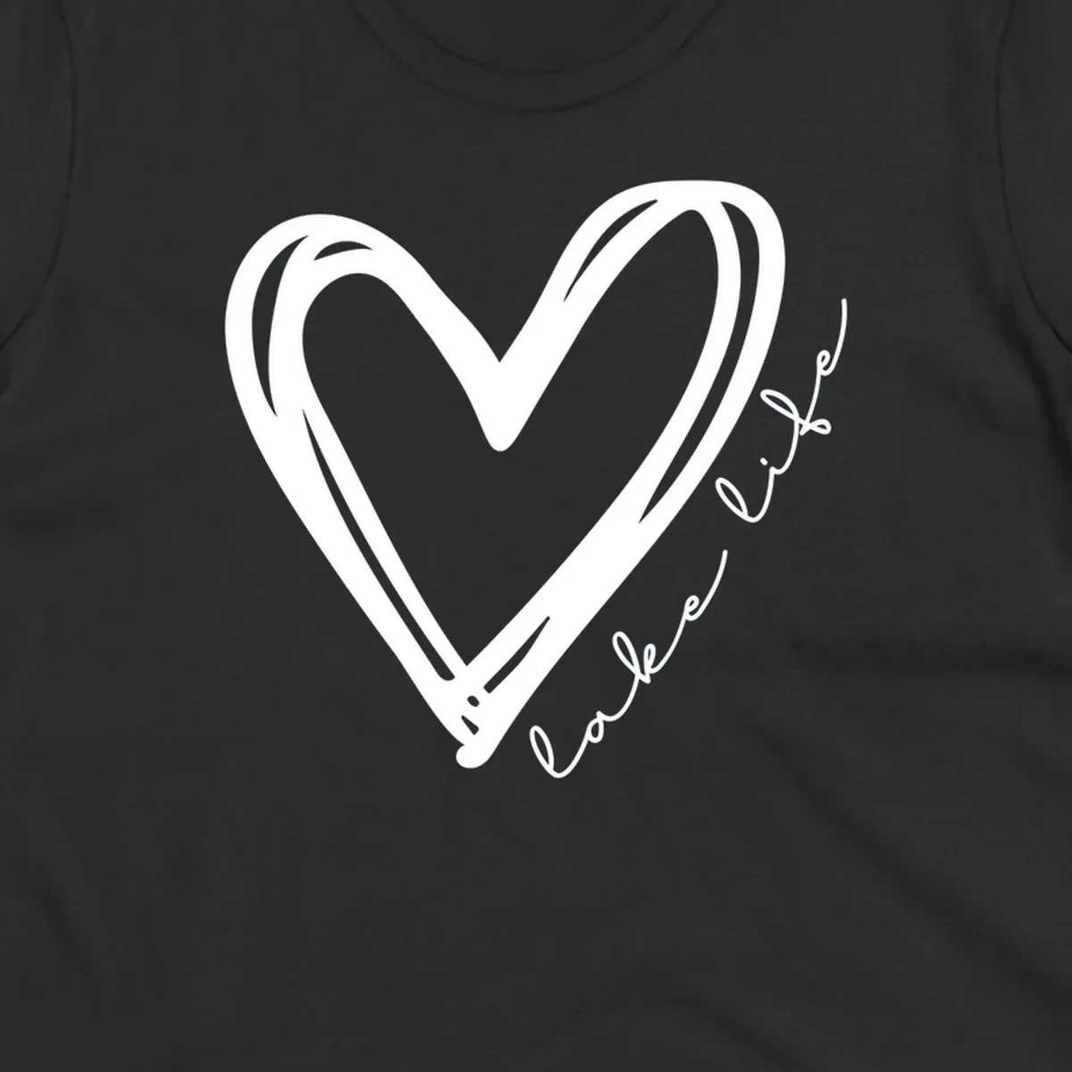 Hand-drawn heart with 'lake life' text, representing lake life heart.