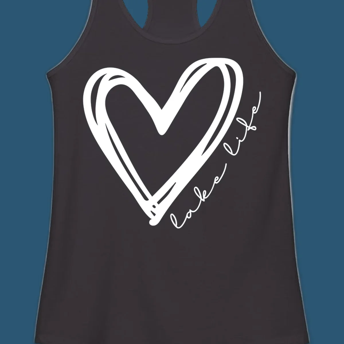 Hand-drawn heart with 'lake life' text, representing lake life heart.