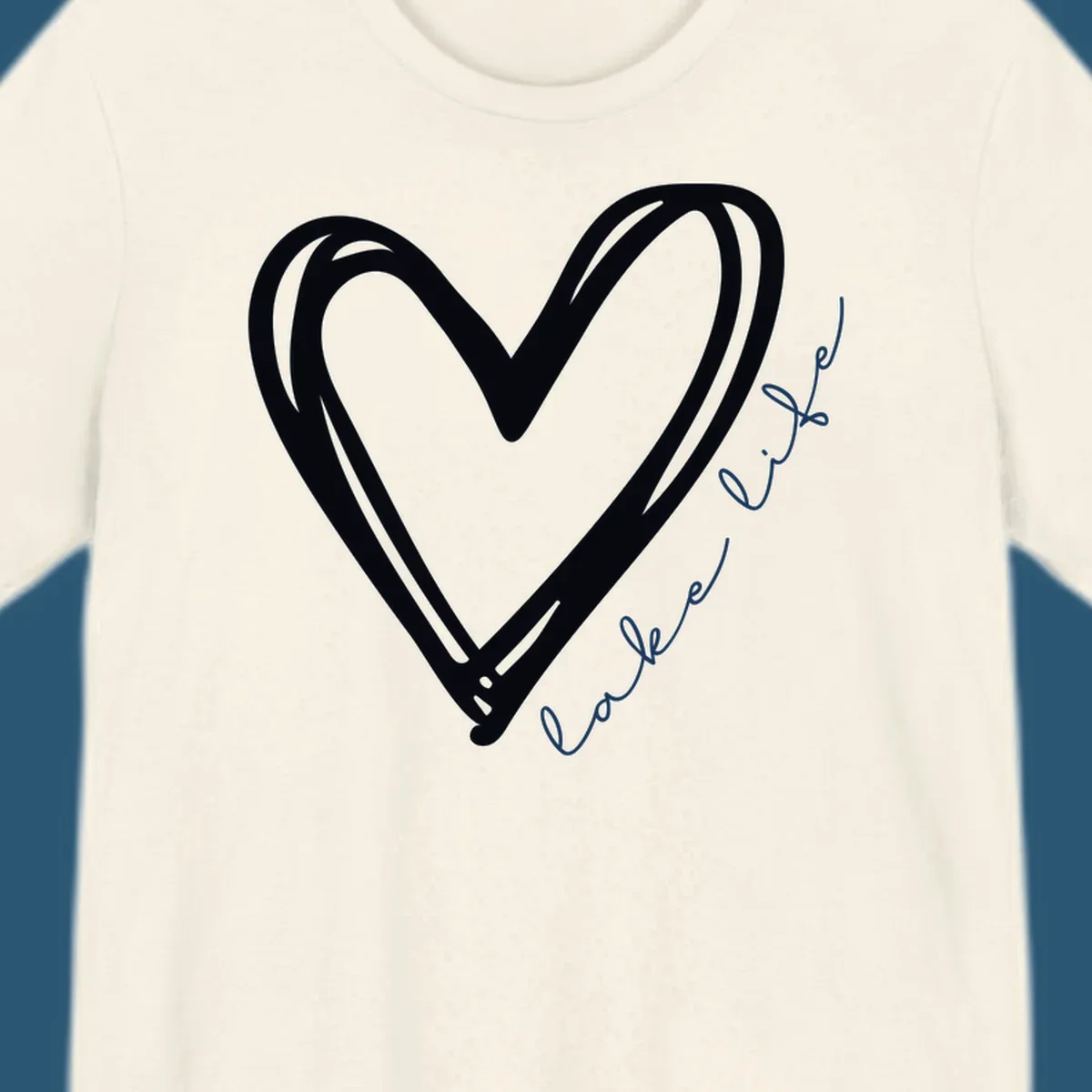 Hand-drawn heart with 'lake life' text, representing lake life heart.